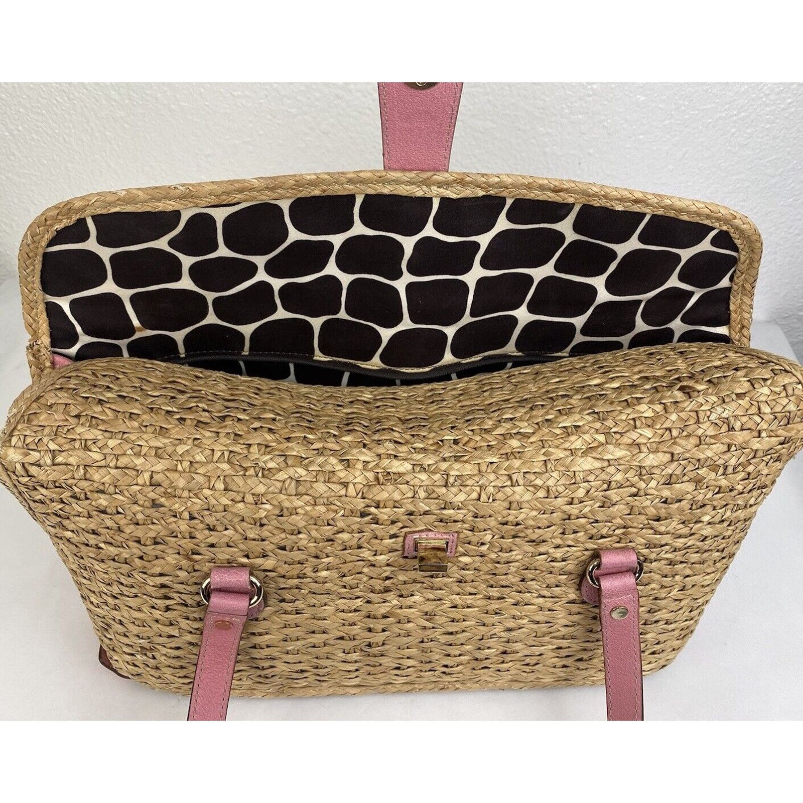Kate Spade Kate Spade Straw Picnic Wine Bag Purse Basket Pink Leather Size ONE SIZE - 16 Thumbnail