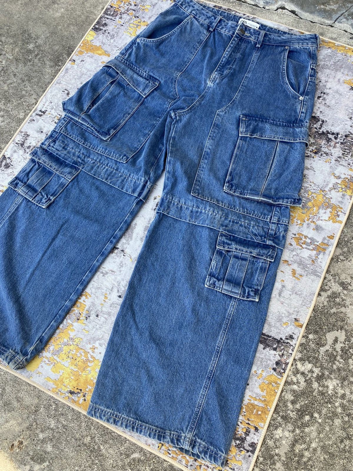 If Six Was Nine 🔥 Super Sick🔥 ZARA Baggy Denim Cargo Trousers Utility Pocket Size US 35 - 3 Thumbnail
