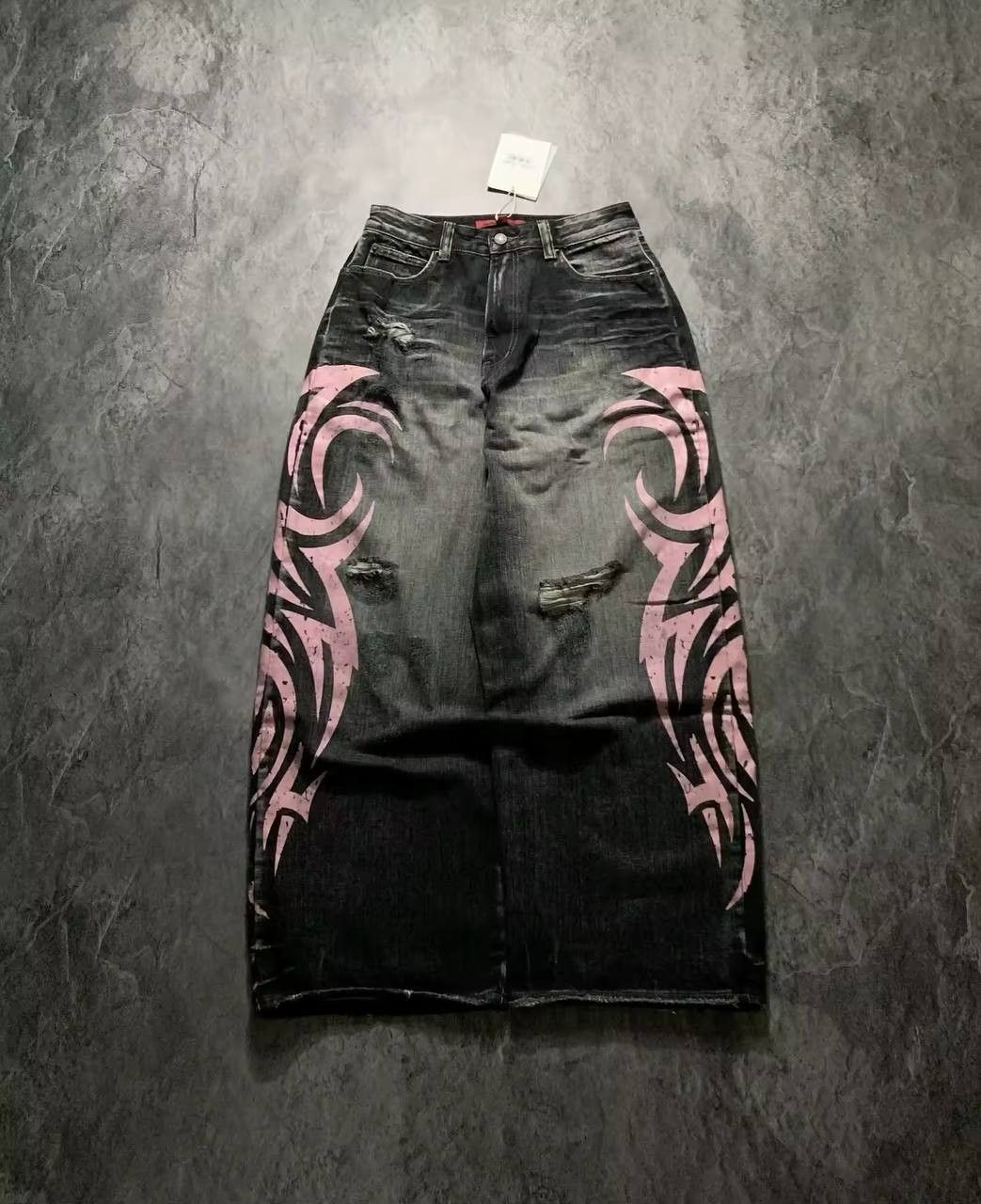 Japanese Brand × Vintage baggy jeans with a geometric pattern. Size 30" / US 8 / IT 44 - 1 Thumbnail