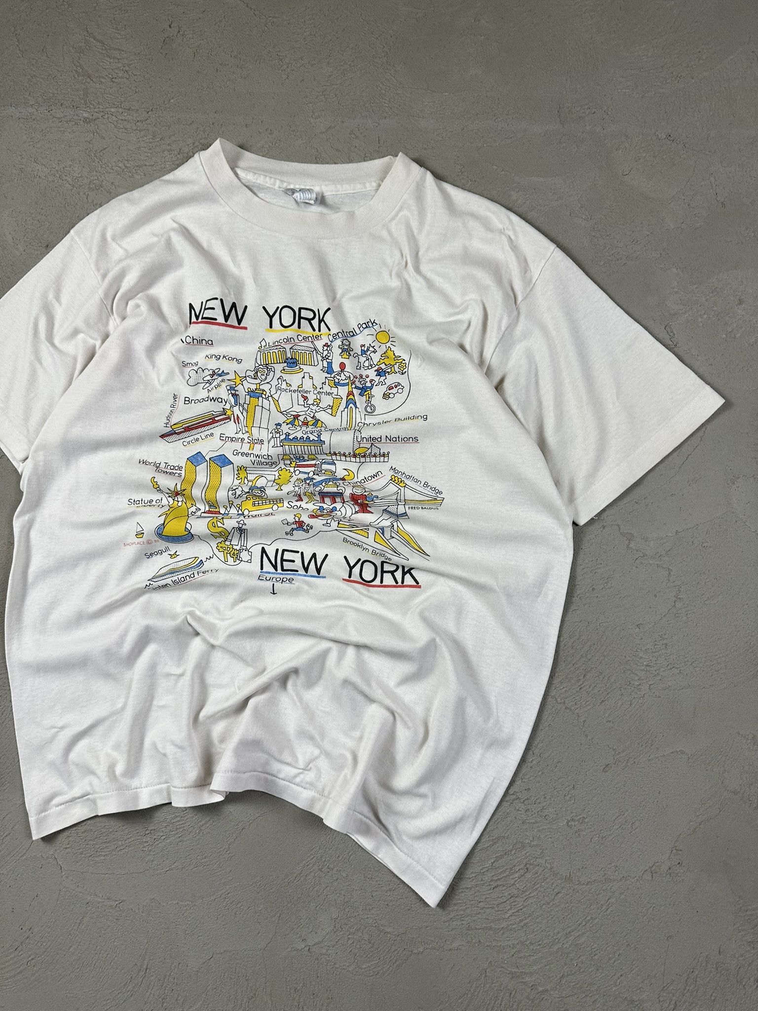 Hanes 80s Vintage New York City Map Graphic Singlestitch T-shirt Size US L / EU 52-54 / 3 - 3 Thumbnail
