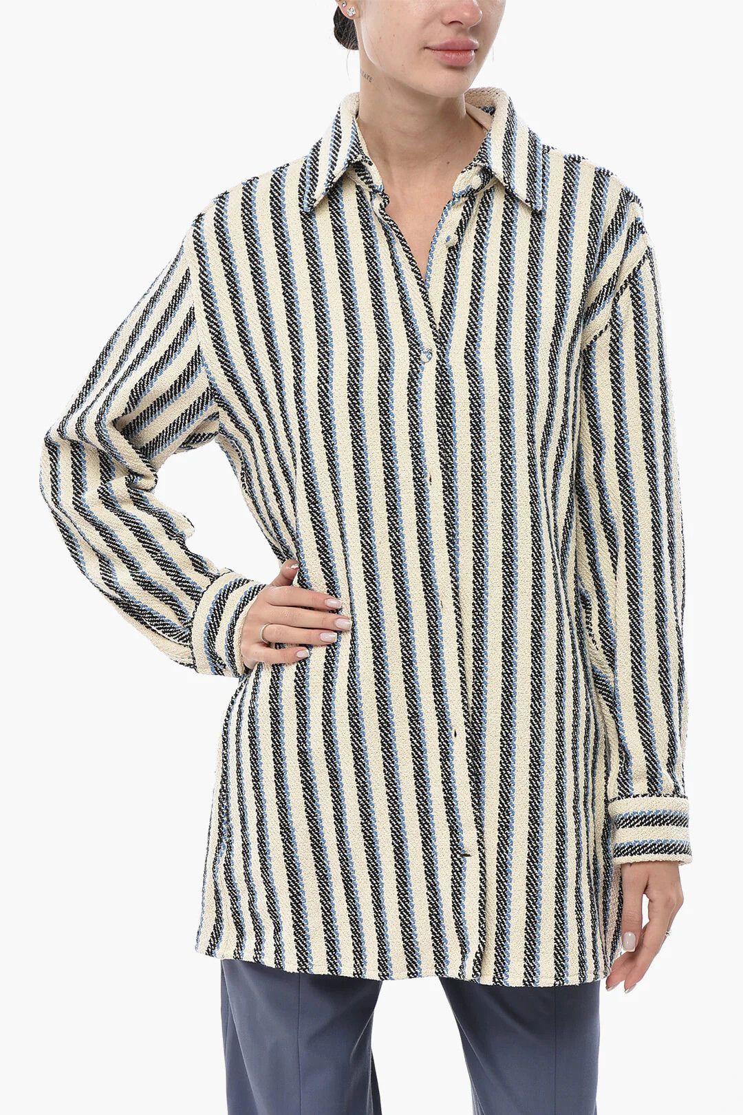 Off-White og1mm0426 Striped Cotton-Blend Overshirt in Black & White Size M / US 6-8 / IT 42-44 - 1 Thumbnail