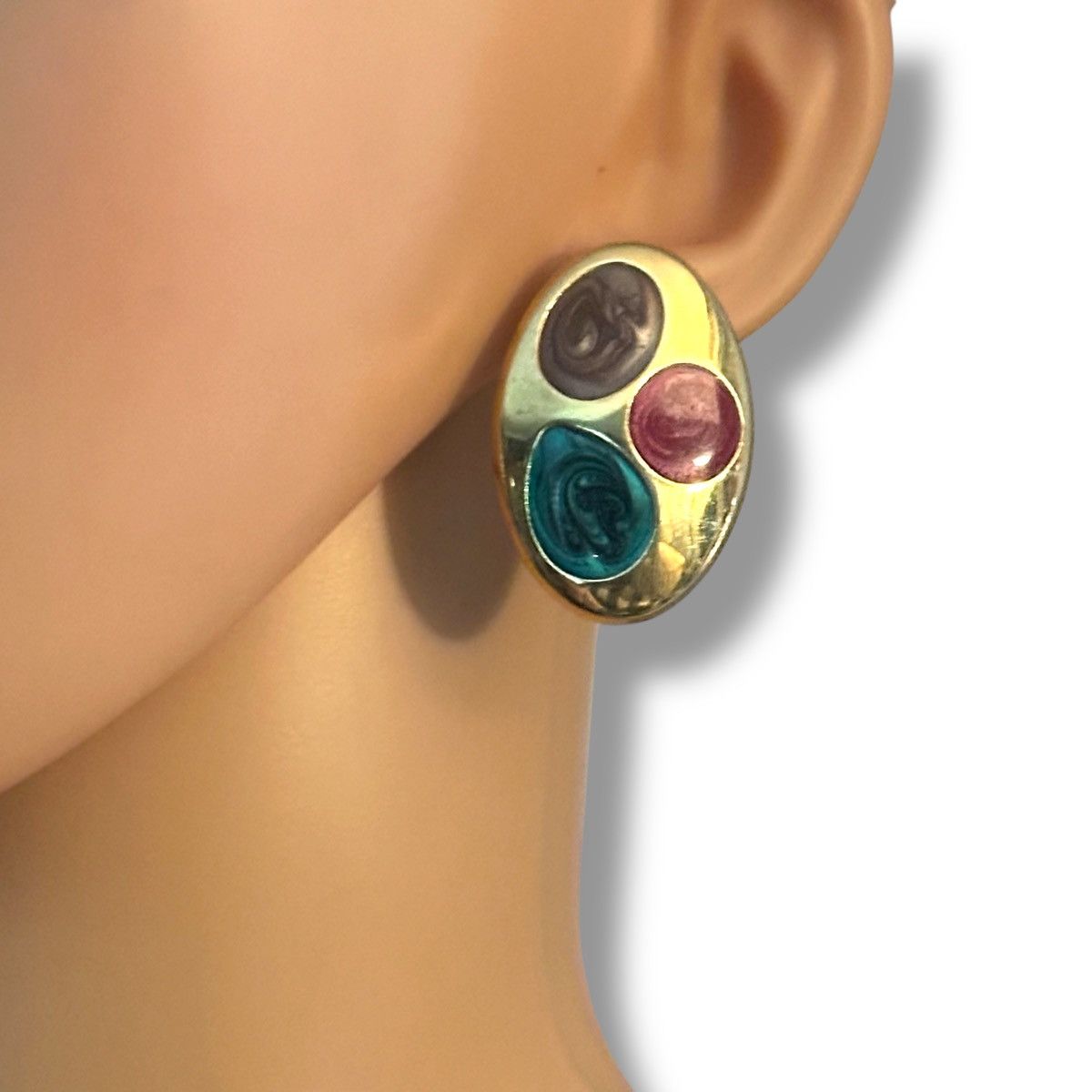 Vintage Vintage gold tone oval paint swirl post earrings Size ONE SIZE - 2 Thumbnail
