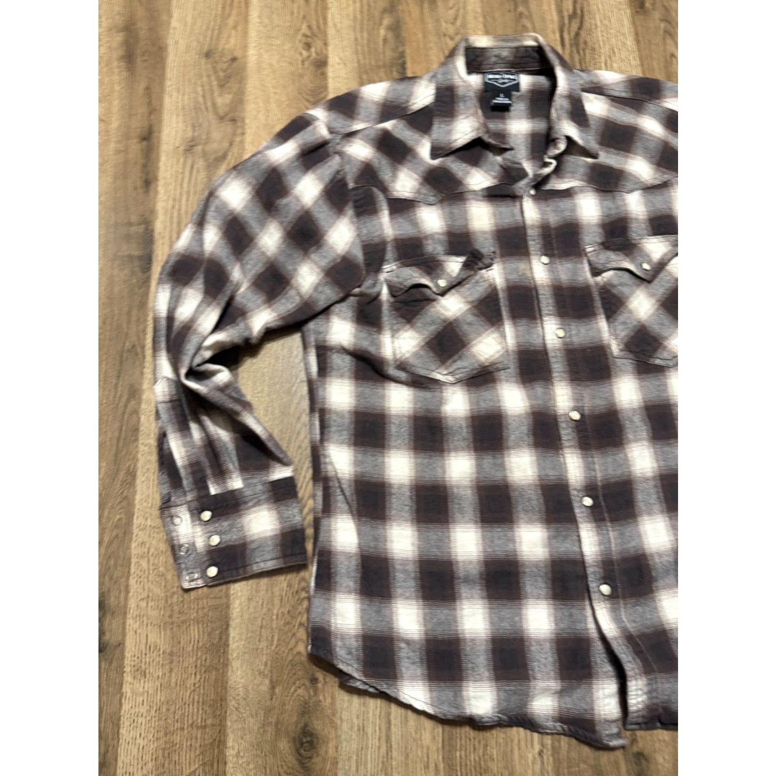 Vintage Work N Sport Shirt, Men's Size Large, Brown White Plaid Long Sleeve Button Up Size US L / EU 52-54 / 3 - 3 Thumbnail
