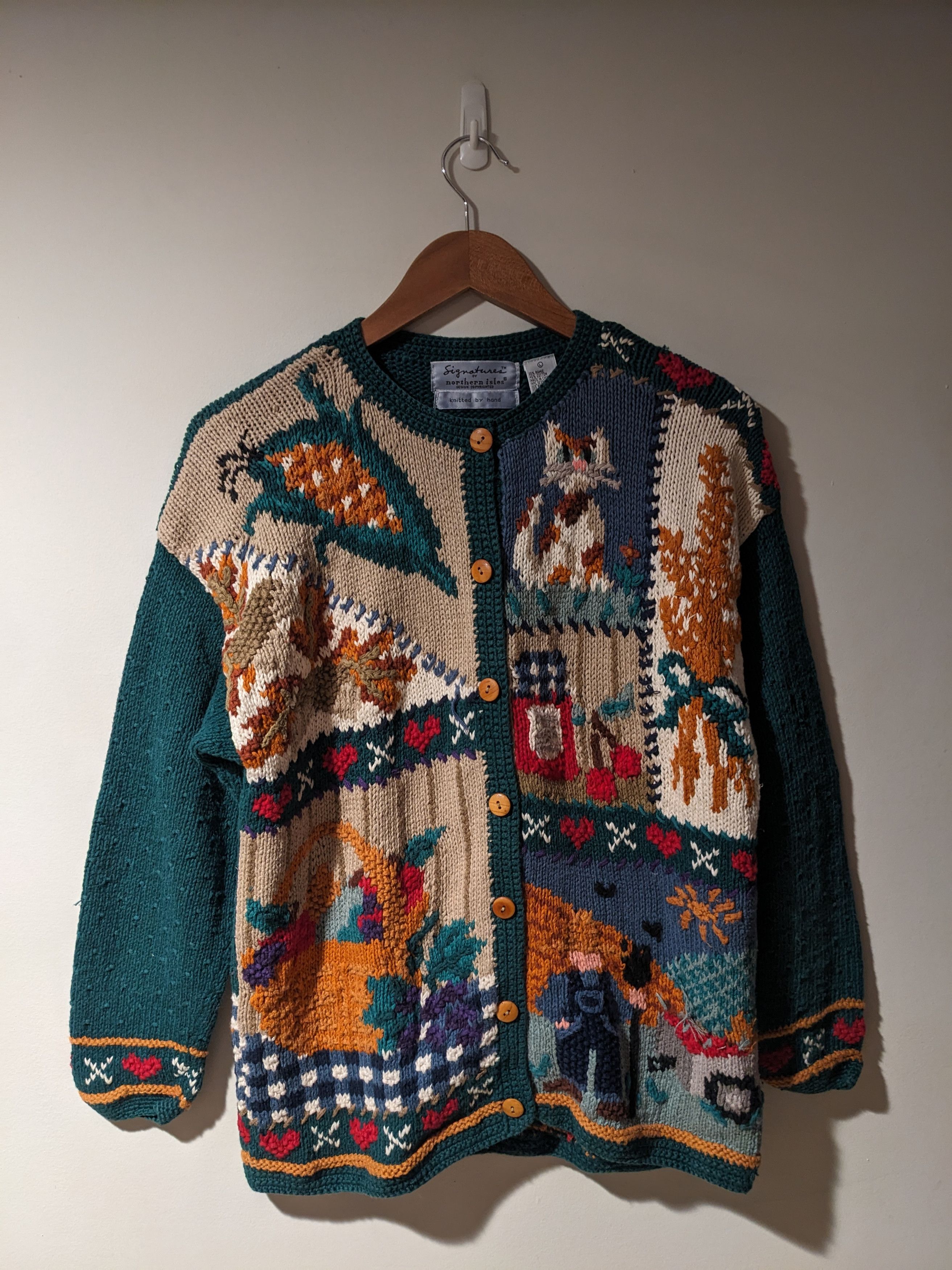 Vintage Vintage 90s Signatures Northern Isles Cat Cardigan Sweater Size L / US 10 / IT 46 - 1 Thumbnail