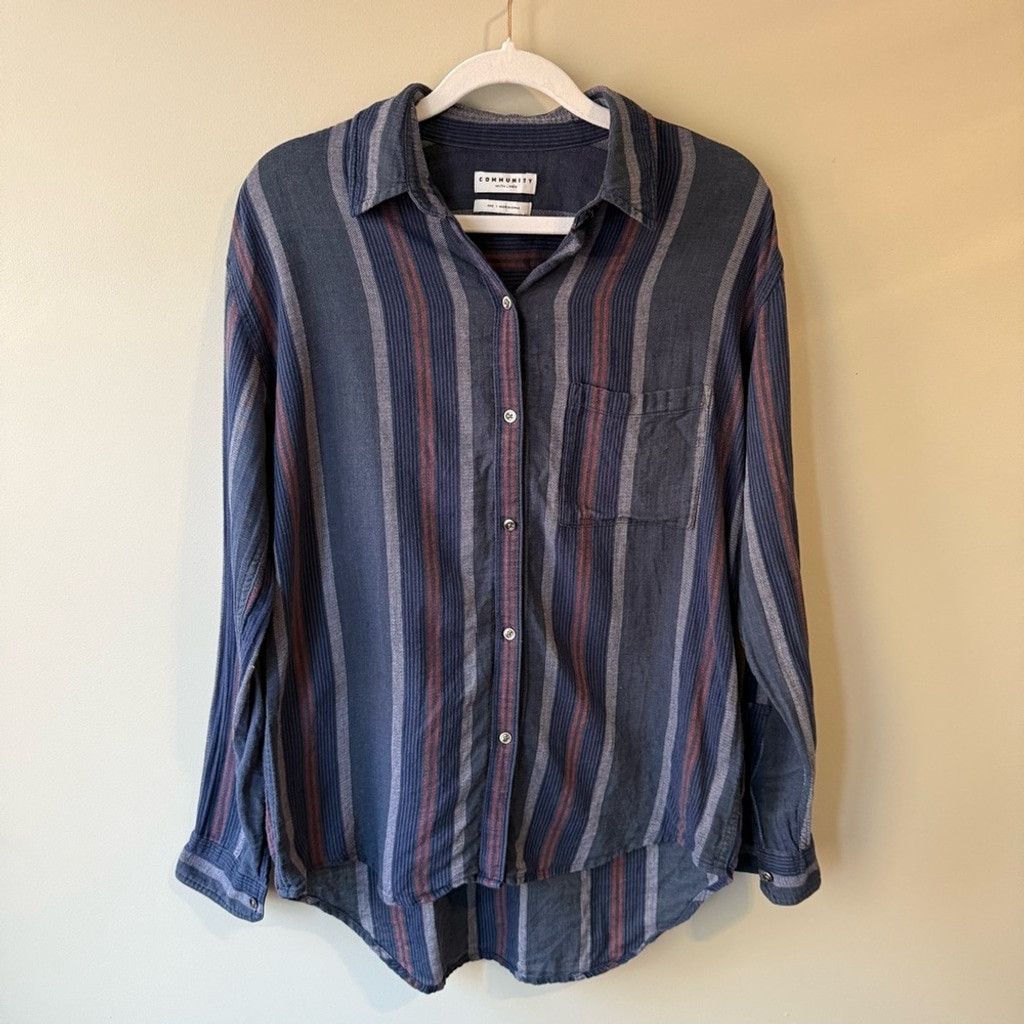 Aritzia Aritzia Blue and Gray Striped Blouse Size XXS / US 00 / IT 34 - 1 Thumbnail