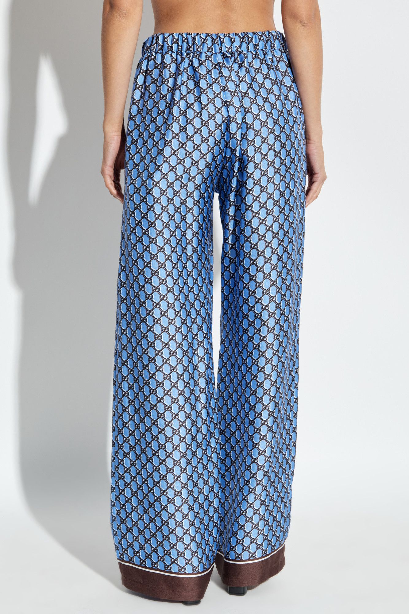 Gucci o1la5ras0526 Silk Pants With GG Shadow in Blue/Brown Size 36" / US 14 / IT 50 - 4 Thumbnail