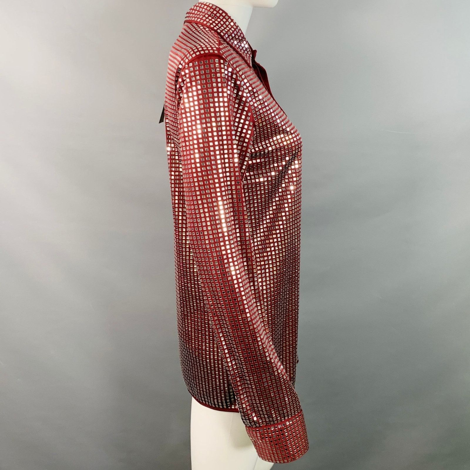 Bottega Veneta BOTTEGA VENETA Burgundy Satin Jersey Embellishment Shirt Size S / US 4 / IT 40 - 3 Thumbnail