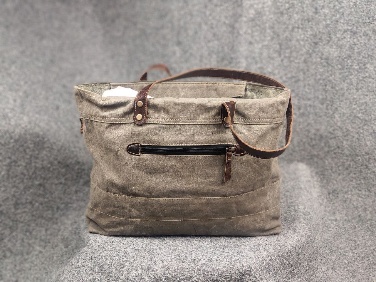 Vintage Myra India Design Vintage Leather & Canvas Tote Shoulder Bag Size ONE SIZE - 5 Thumbnail
