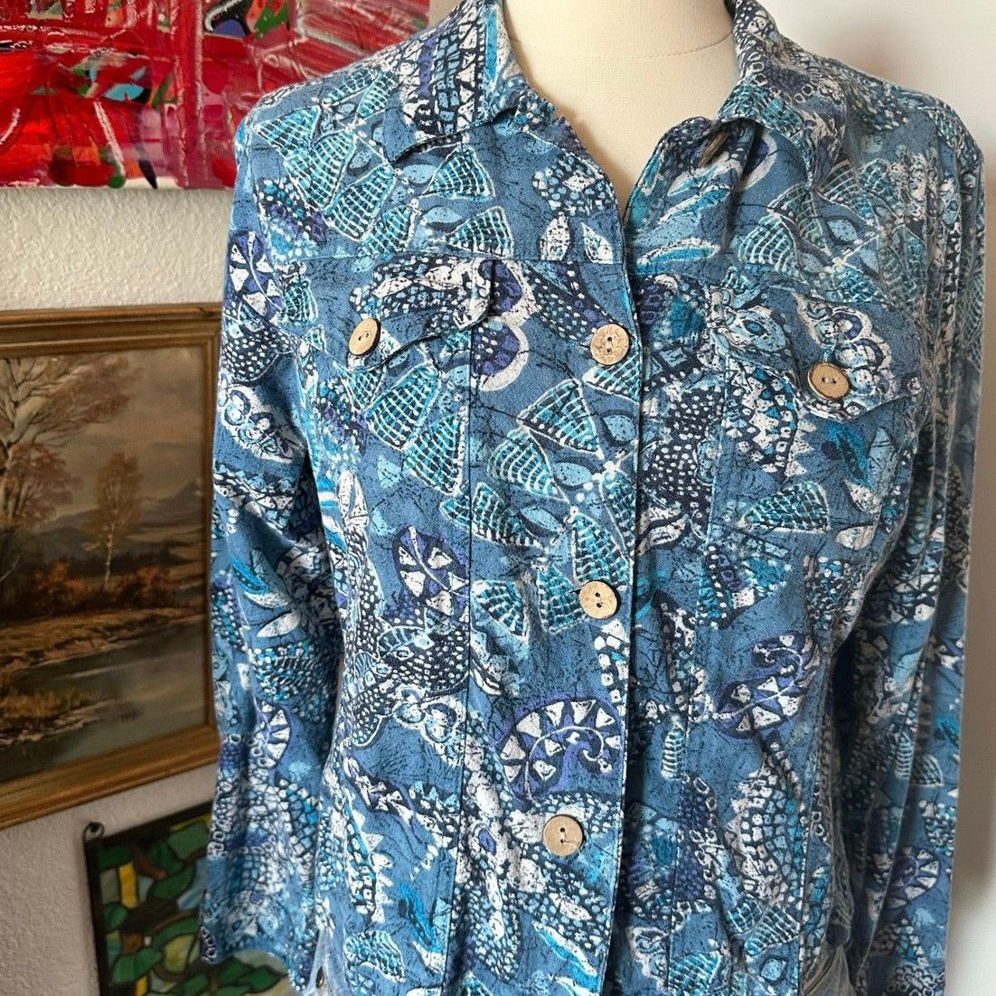 Coldwater Creek coldwater creak paisley blue button up long sleeve shirt Size S / US 4 / IT 40 - 2 Thumbnail