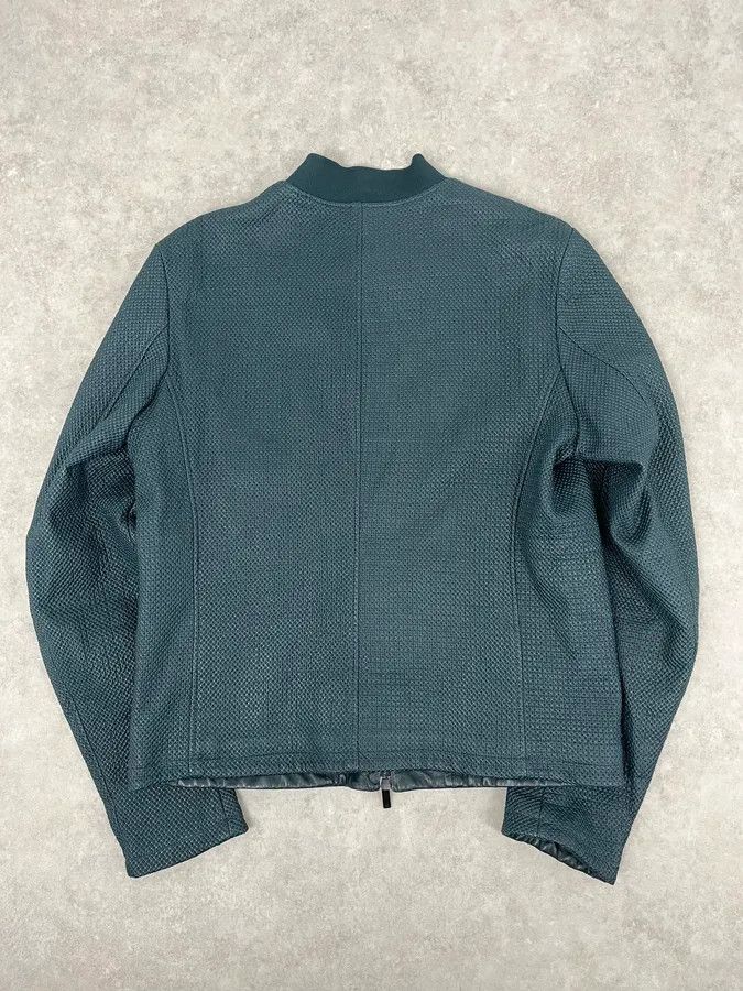 Emporio Armani SS2015 Emporio Armani Green Waffled Leather Biker Jacket Size US M / EU 48-50 / 2 - 6 Thumbnail