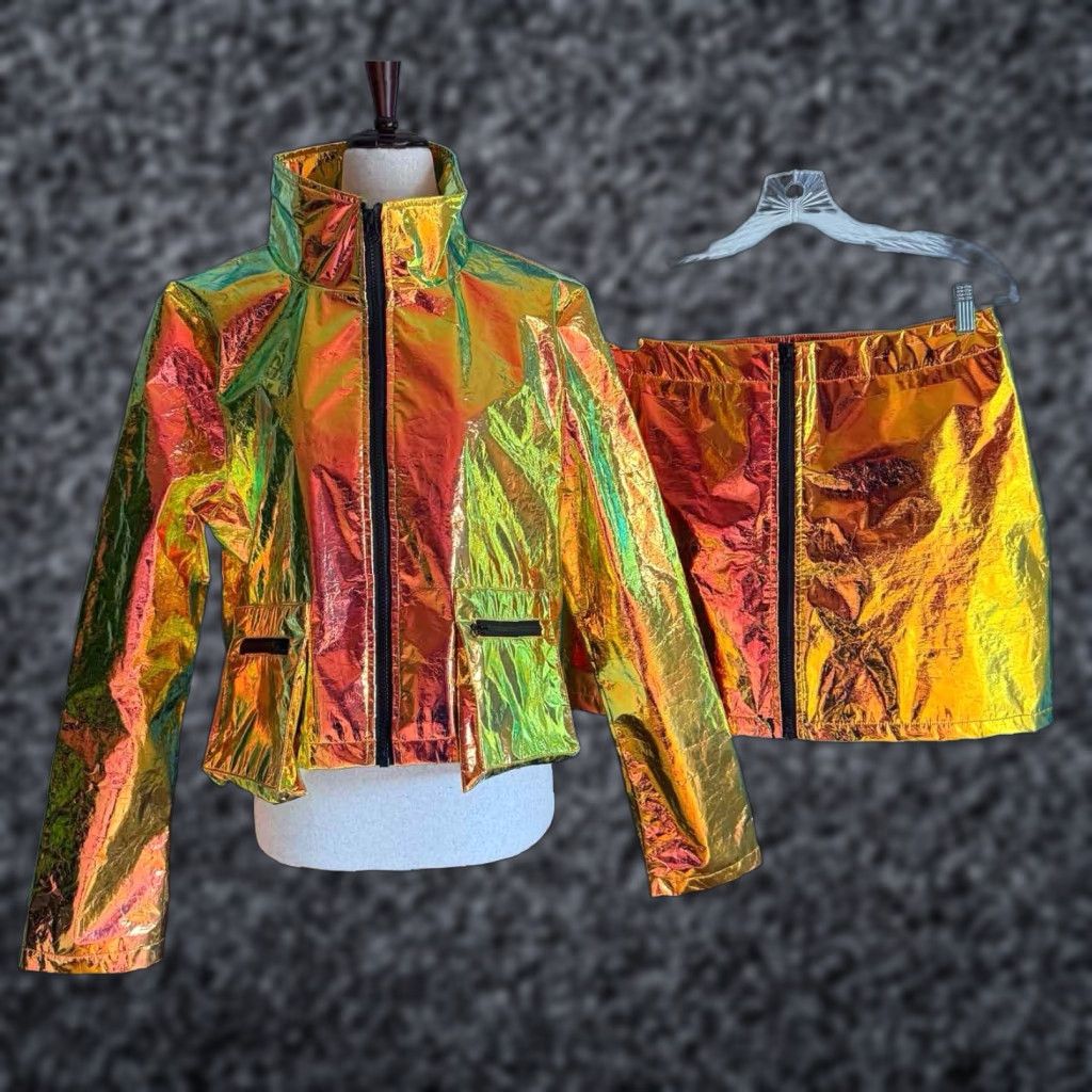 Jaded London Jaded London Copper Holographic Cropped Jacket & Mini Skirt Set Sz L - Multicolor, 2 Piece Outfit, Women Size 36" / US 14 / IT 50 - 1 Thumbnail