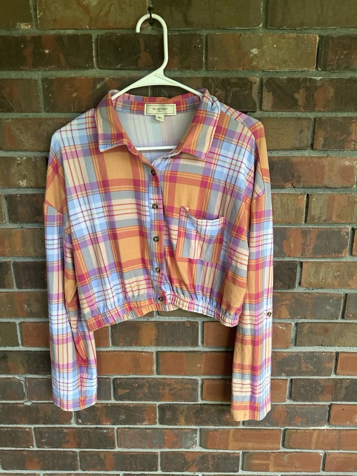 Designer No Comment Plaid Button Down Crop Top Large Size L / US 10 / IT 46 - 1 Thumbnail