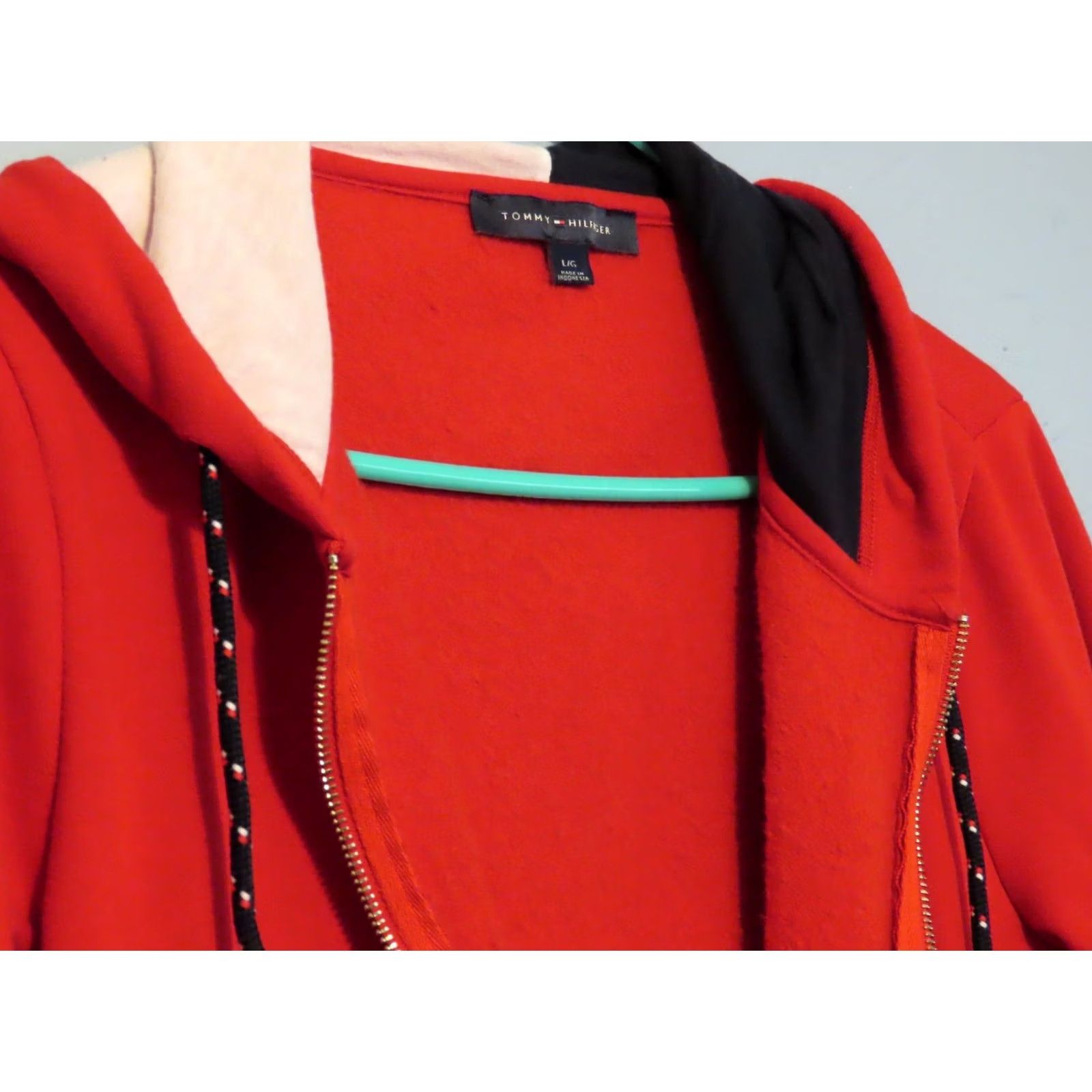 Tommy Hilfiger Tommy Hilfiger Full Zip Hoodie Mens Large Red Cotton Blend Knit Logo Pocket Hooded Size US L / EU 52-54 / 3 - 4 Thumbnail