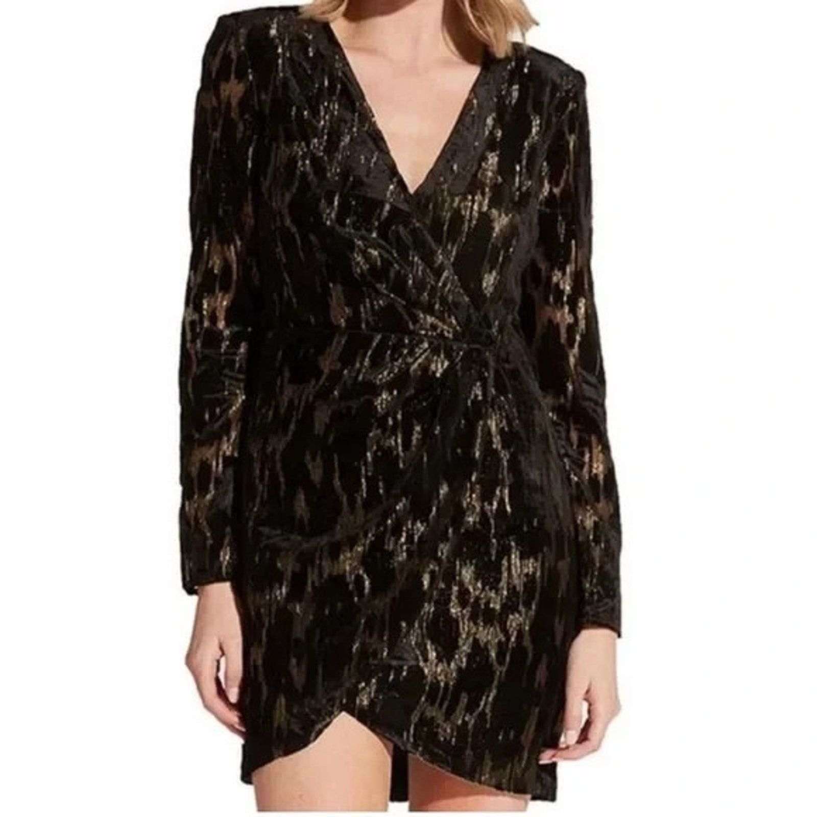 Other BARDOT AERIELA BLACK VELVET GOLD METALLIC WRAP DRESS 10 Size L / US 10 / IT 46 - 9 Thumbnail