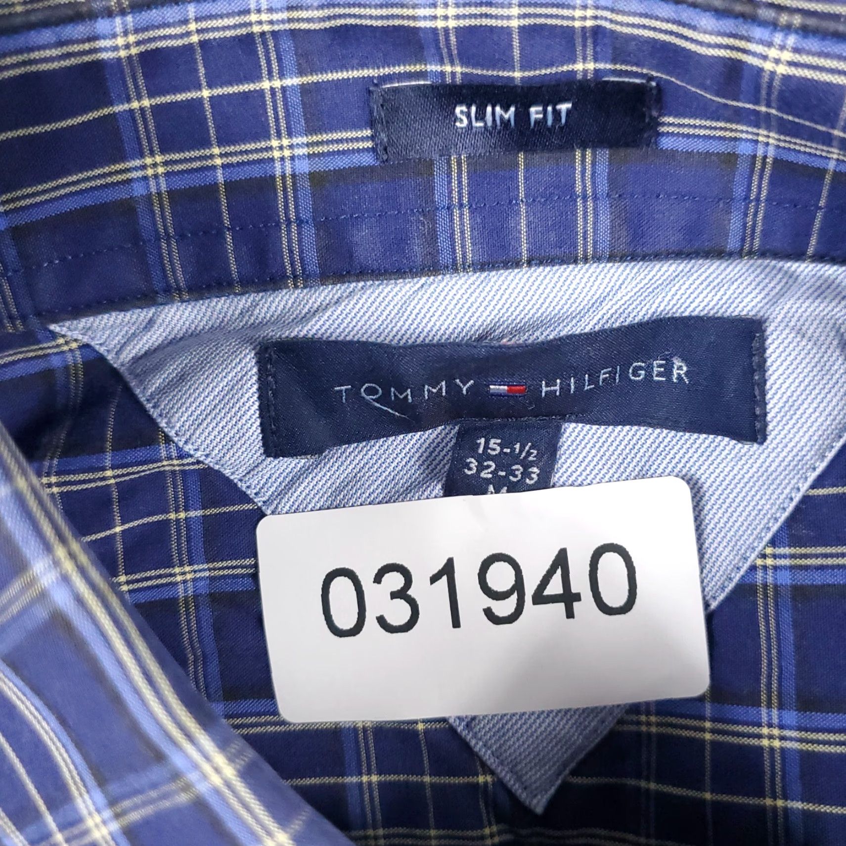 Tommy Hilfiger VINTAGE Tommy Hilfiger Shirt Mens 15.5 Blue Plaid Dress Shirt Long Sleeve Professional Casual Button Up Navy Blue Size 40R - 7 Thumbnail
