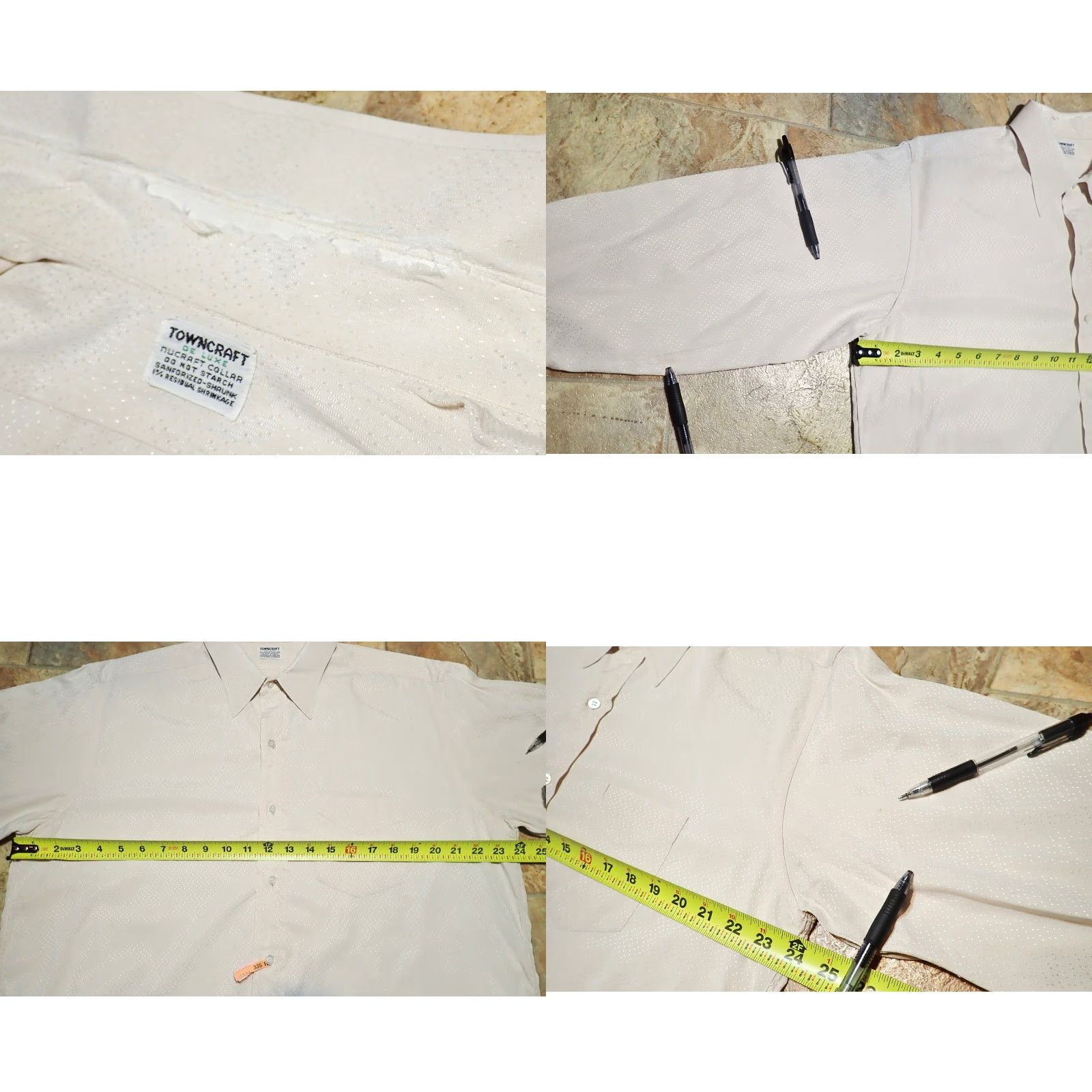 Vintage VINTAGE TownCraft Sanforized Dress Shirt - Men’s L White Cotton Button-Up with Gusset 50s 60s Clip Dot - Long Sleeve Mens Large Chest 48" (Measured) Size 42R - 8 Thumbnail