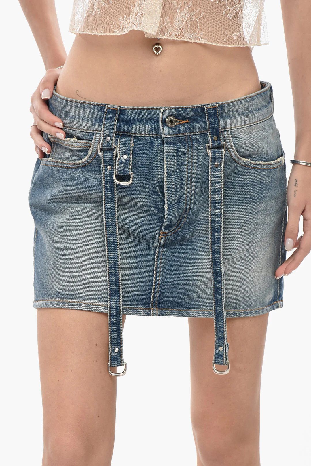 Off-White og1mm0426 Denim Cargo Mini Skirt in Light Blue Size 27" / US 4 / IT 40 - 3 Thumbnail