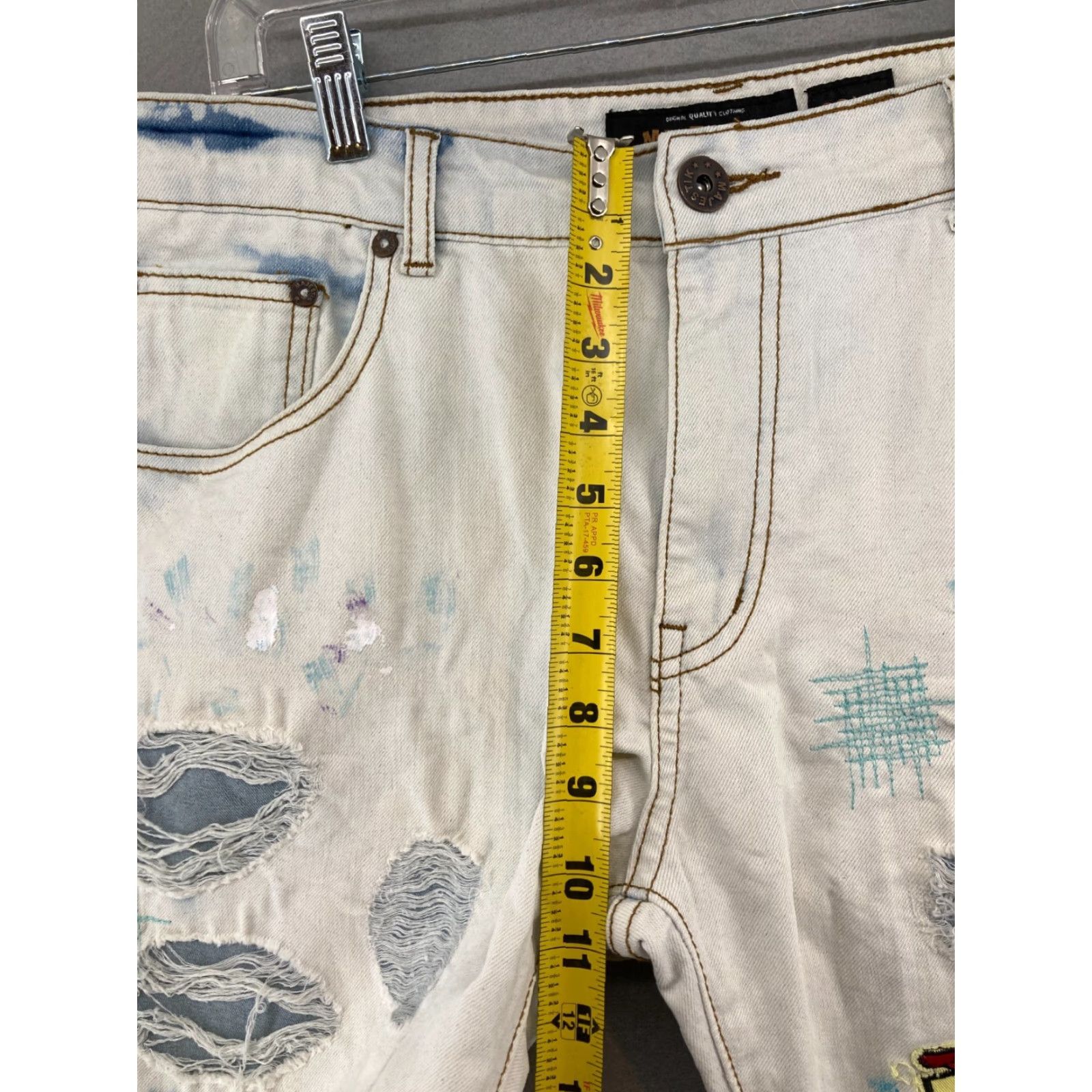 Vintage Majestik Majestic Brand Jeans 36 Regular 36x32 Acid Wash Distressed Grunge Patches Paint Blue Cotton Size 25" / US 0 / IT 36 - 4 Thumbnail