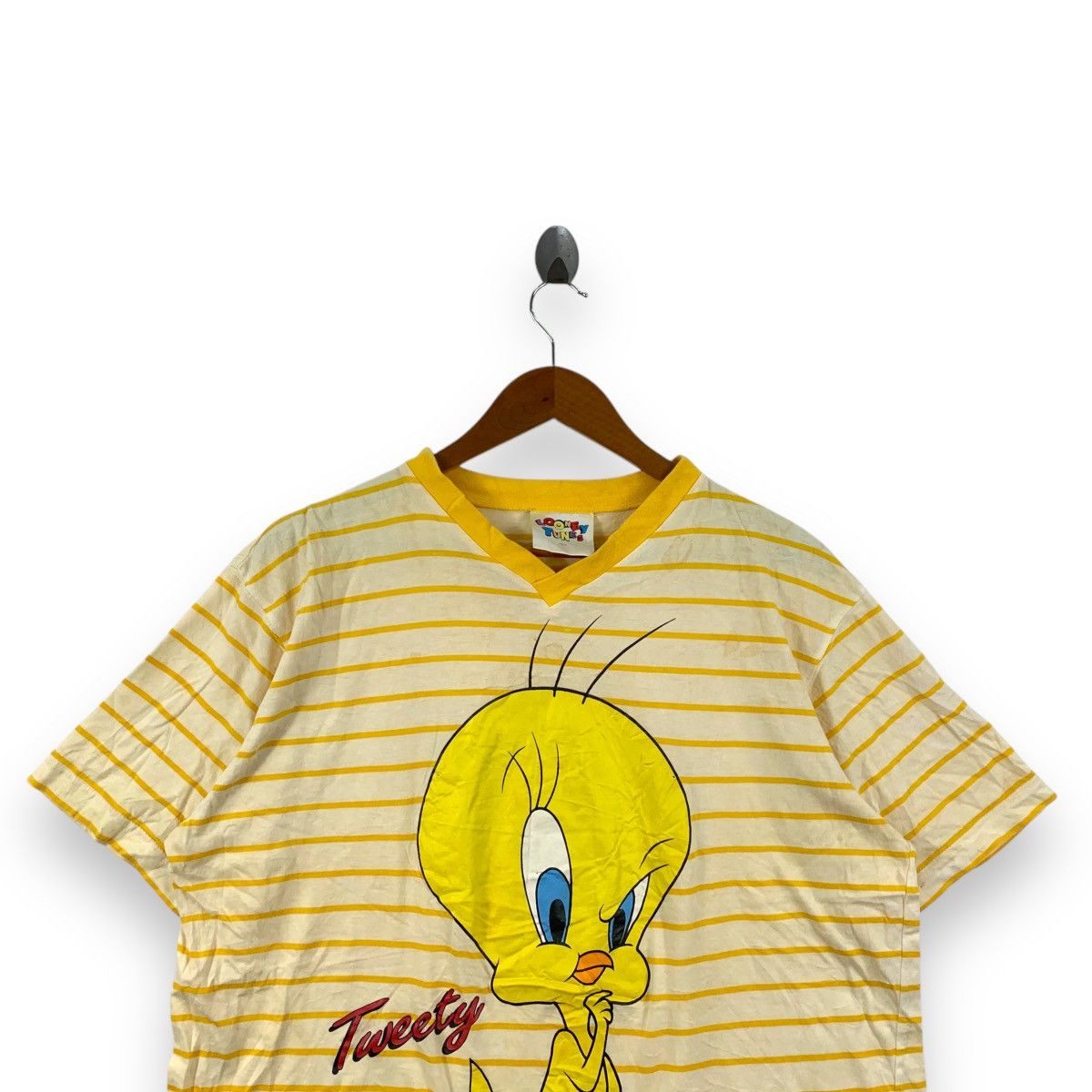 Warner Bros Vintage 1997 LOONEY TUNES TWEETY Bird Cartoon Tee Shirt Top Size L / US 10 / IT 46 - 2 Thumbnail