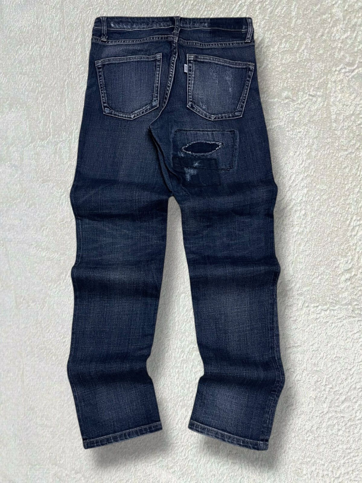 Japanese Brand Vintage 1990s Japan Bit Blue Distressed Patchwork Denim Size US 29 - 9 Thumbnail