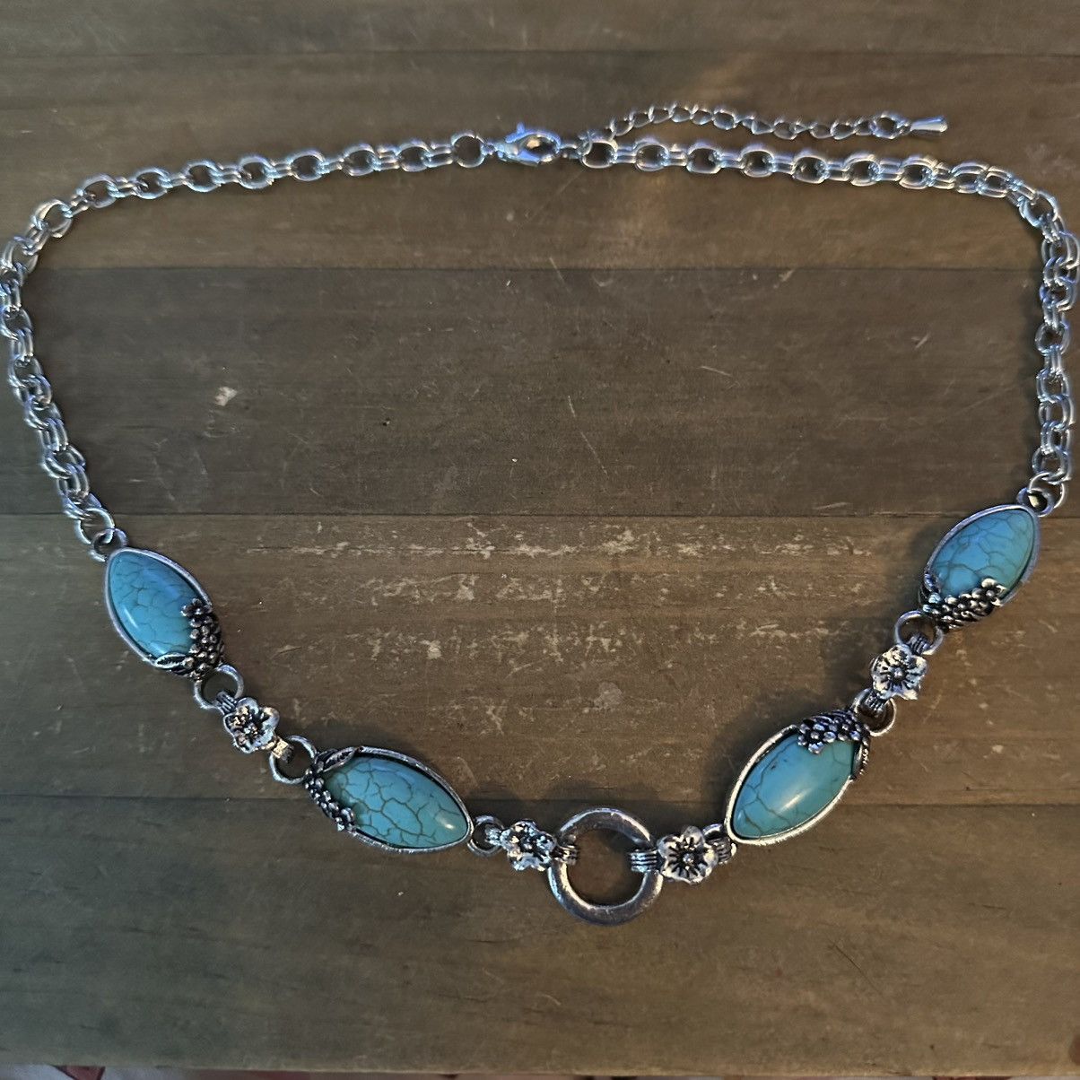 Other Silver tone turquoise and flowers link necklace Size ONE SIZE - 2 Thumbnail