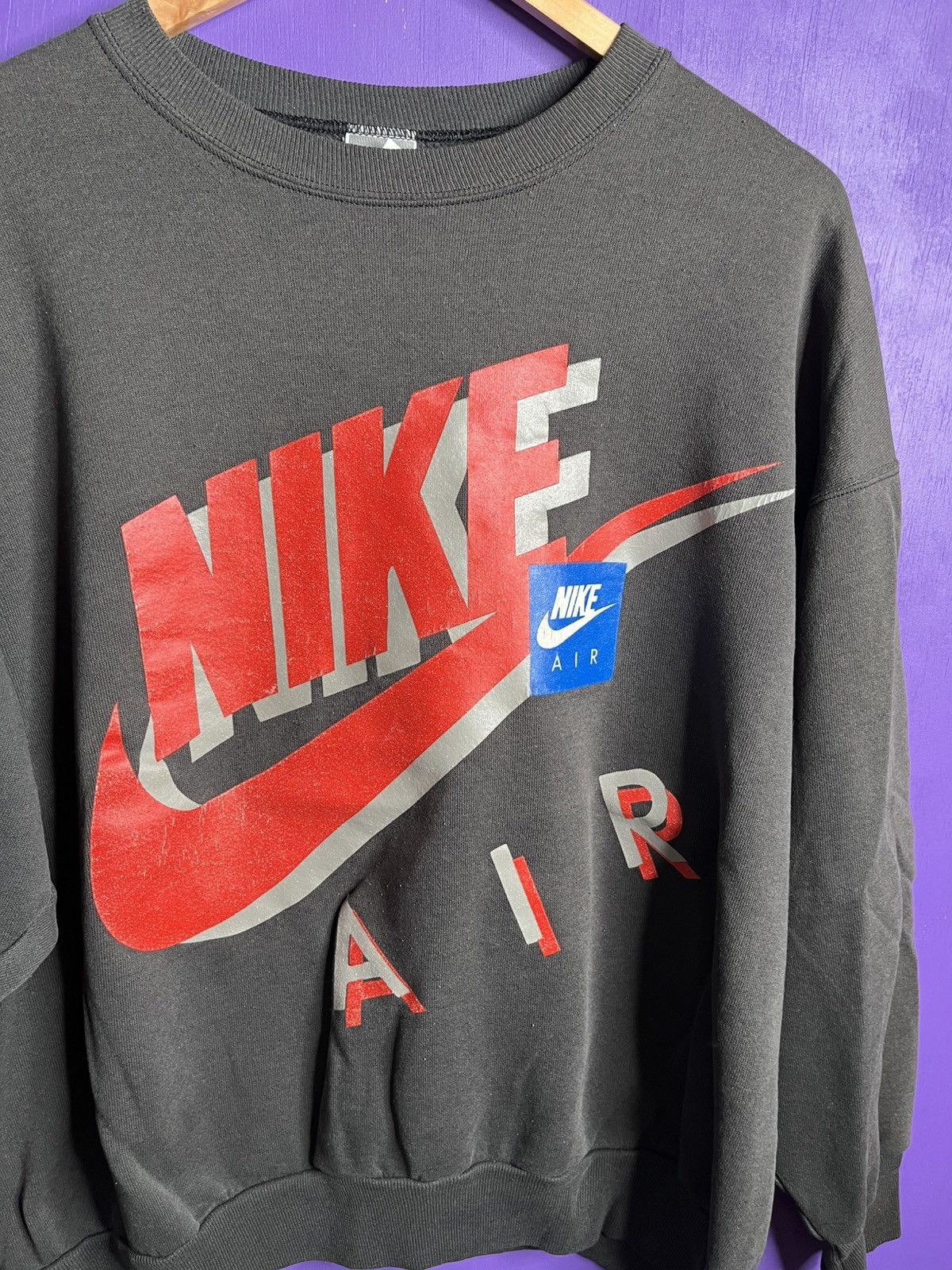 Nike × Vintage Vintage 90s Nike air double logo crewneck Size US XL / EU 56 / 4 - 3 Thumbnail