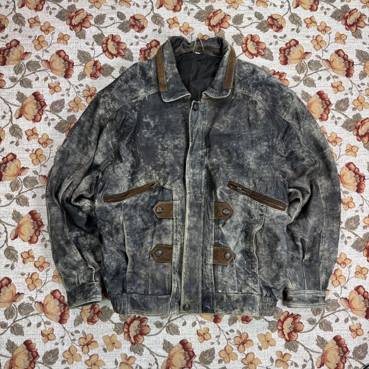 Vintage Vintage Washed Brown Leather Jacket Distressed 90s boxy fit Size US XL / EU 56 / 4 - 3 Thumbnail