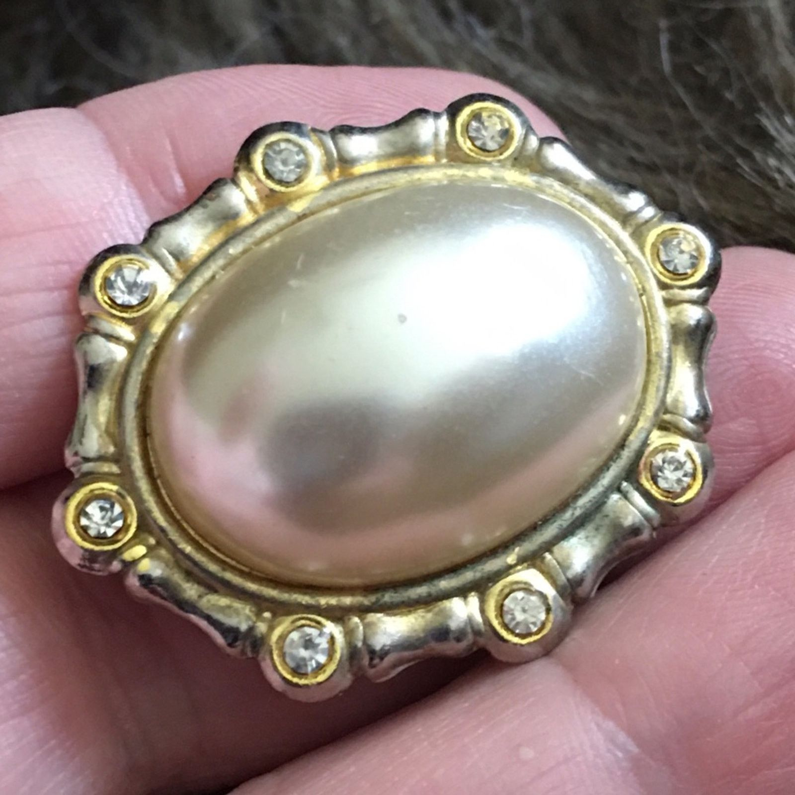 Vintage Vintage 60s faux pearl rhinestone brooch pin Size ONE SIZE - 2 Thumbnail