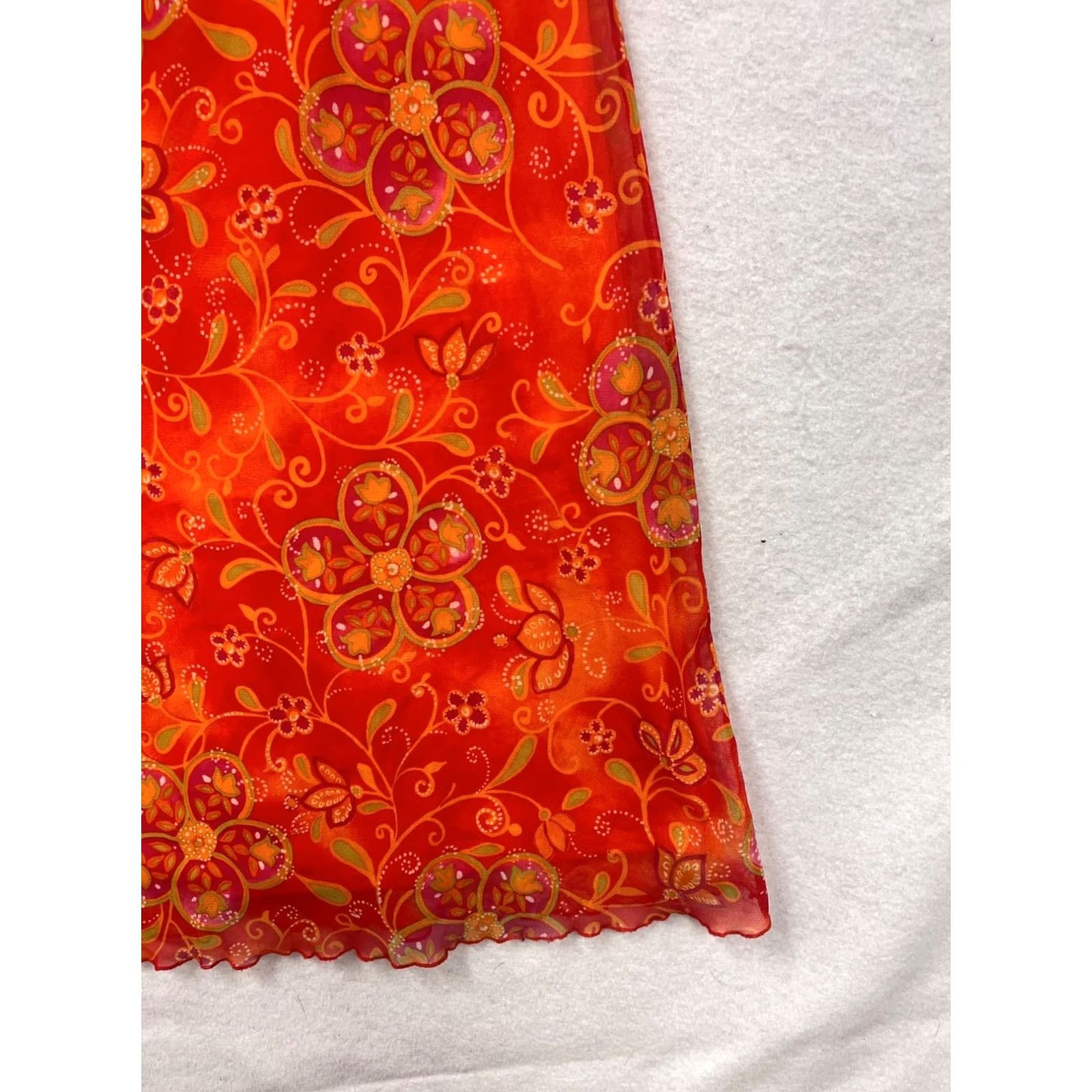 Vintage A Fortiori Womens L Red Floral Chiffon Sundress Size L / US 10 / IT 46 - 5 Thumbnail