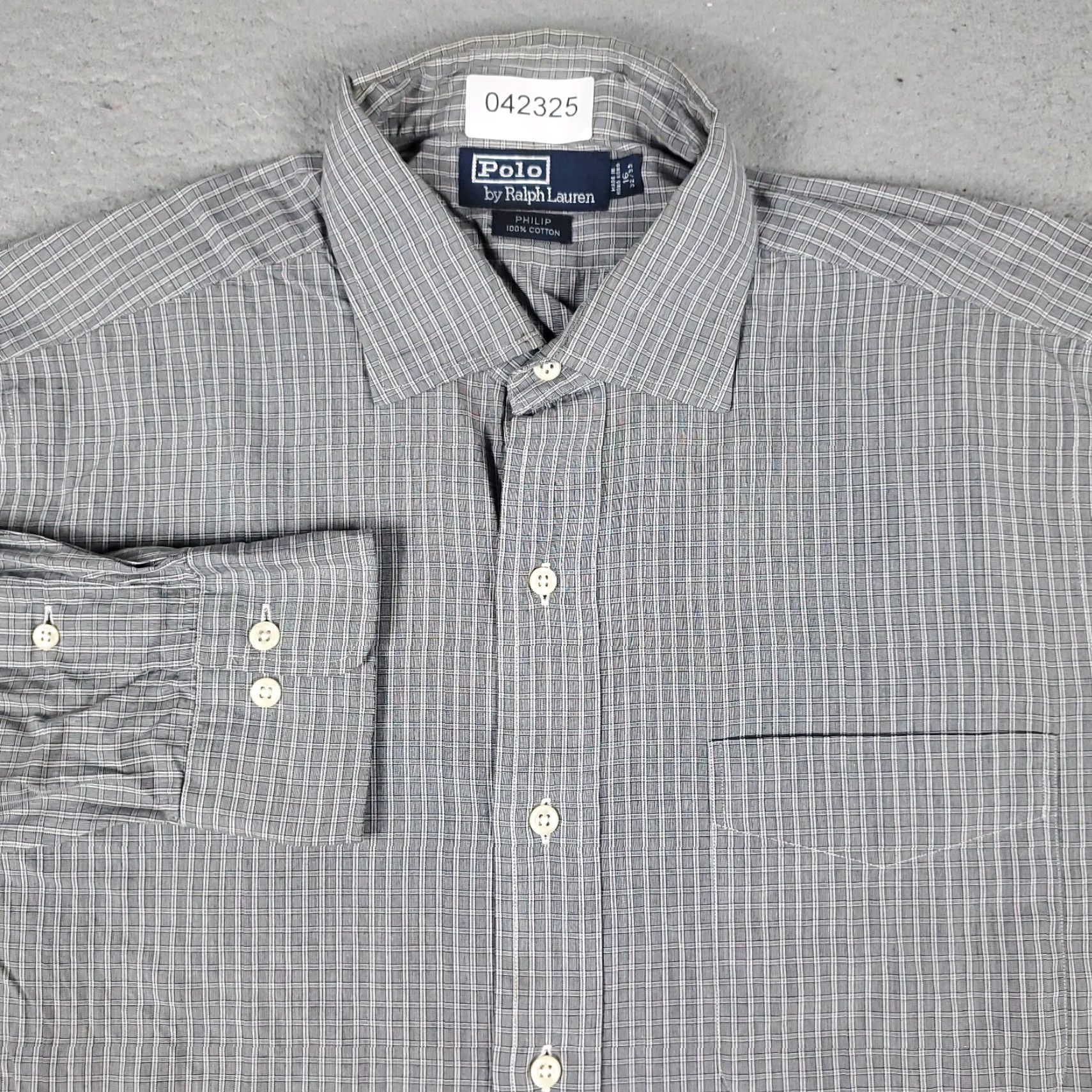 Ralph Lauren Ralph Lauren Shirt Mens 16 Gray Plaid Dress Button Up Long Sleeve - Regular Fit, Non-Iron, Pockets, 100% Cotton, Classic American Style Size 42R - 2 Thumbnail