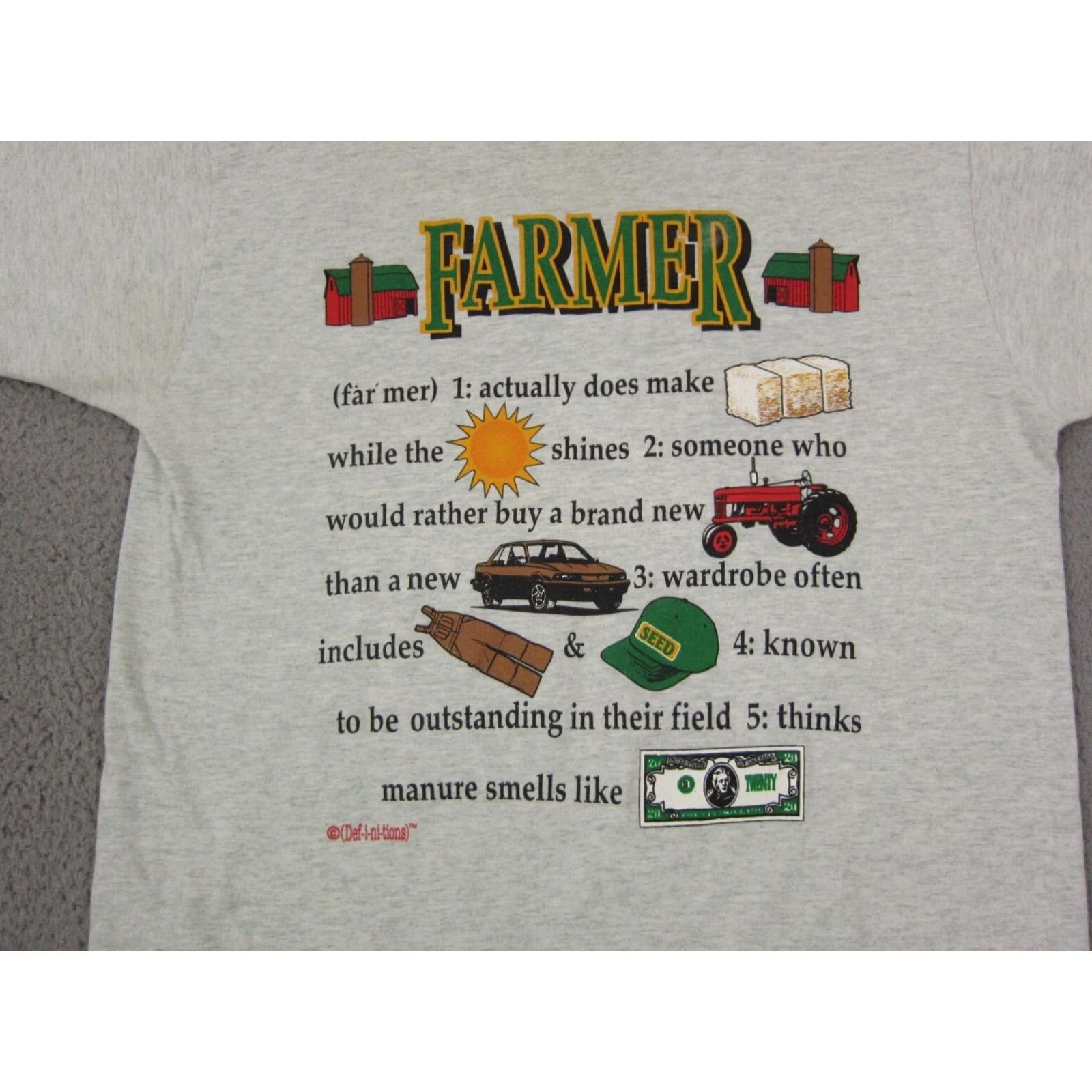 Fruit Of The Loom Vintage Farmer Shirt Mens Large Gray Single Stitch Made in USA Smells Like Money Size US L / EU 52-54 / 3 - 2 Thumbnail