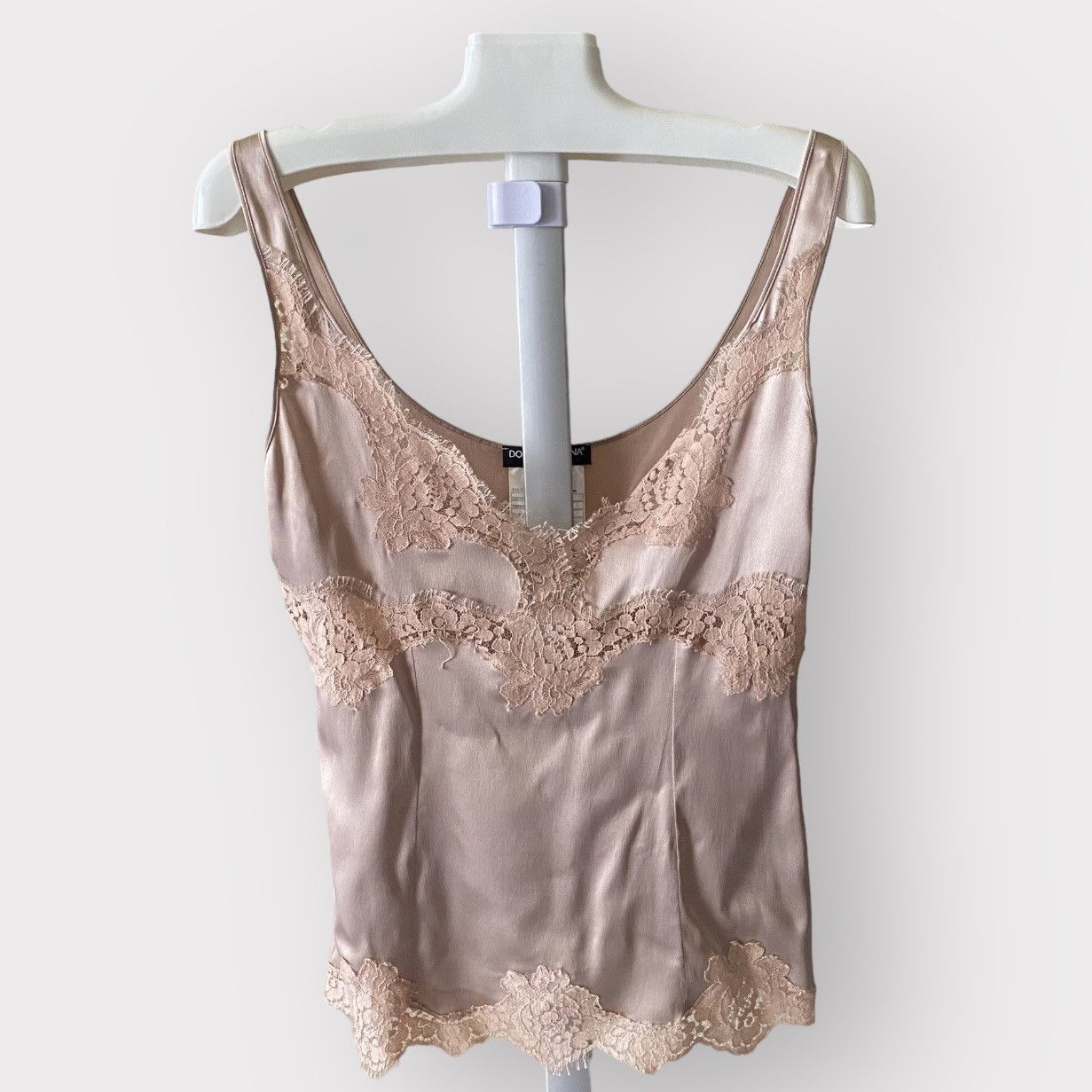 image of Dolce Gabbana Lace Silk Camisole Top in Pink, Women's (Size Medium)