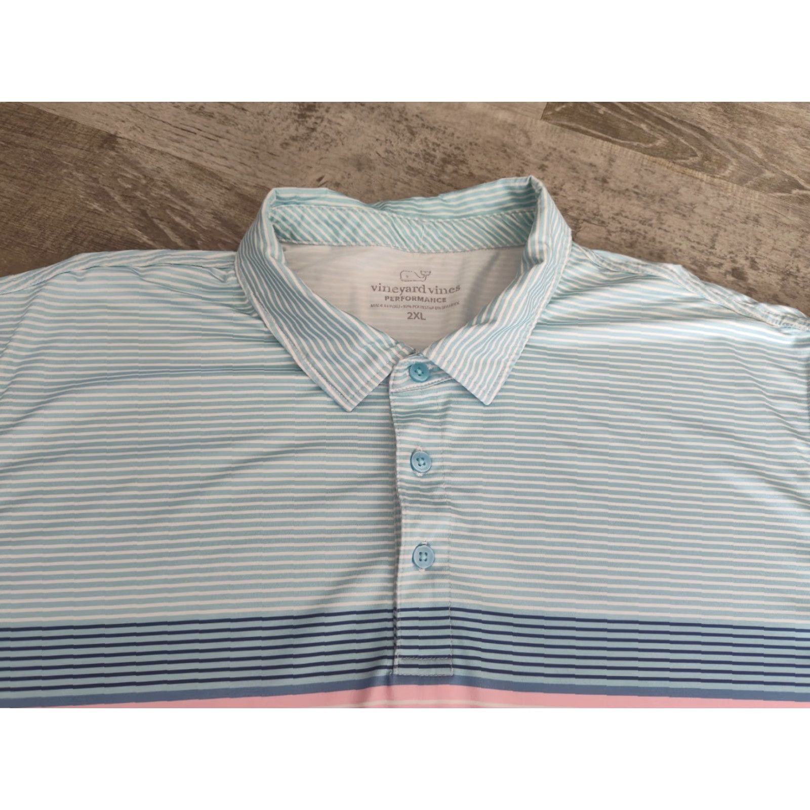 Vineyard Vines Vineyard Vines Size 2XL XXL Mens Polo Shirt Performance Wicking Short Sleeve Button Collared Pink/Blue Striped Polo Size US XXL / EU 58 / 5 - 6 Thumbnail