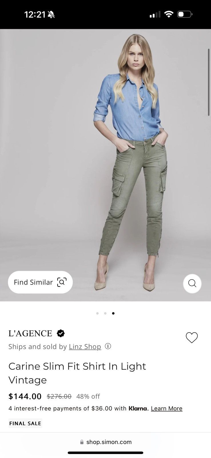 L'AGENCE L’Agence XS Carine Slim Fit Shirt in Light Vintage shirt Size XS / US 0-2 / IT 36-38 - 2 Thumbnail
