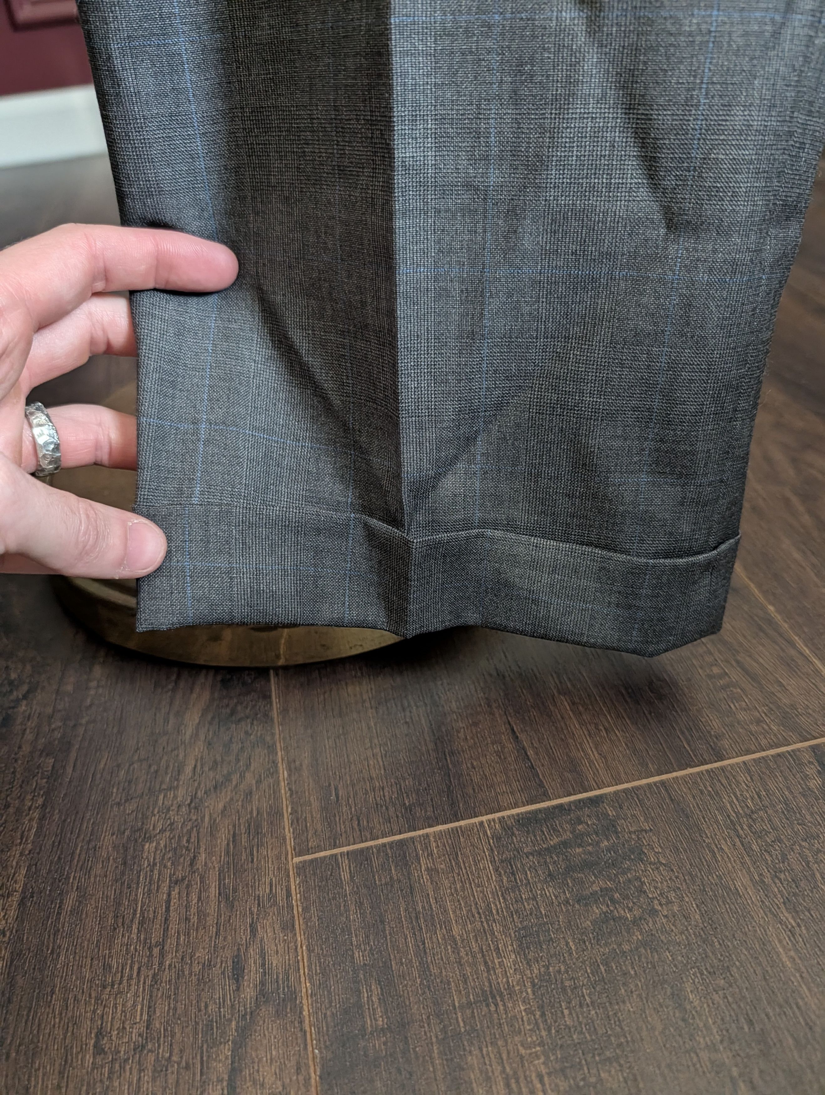 Canali Gray plaid cuffed Woolmark wool Italian trousers 37" Size US 37 - 3 Thumbnail