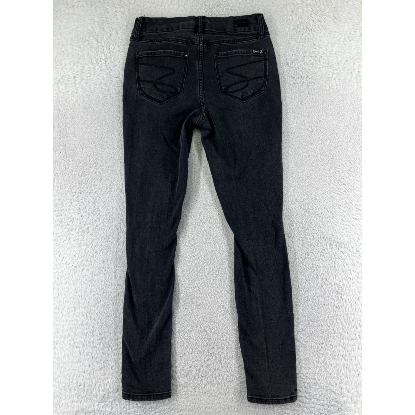 Vintage Seven7 Jeans Women's Black Denim Skinny 4 Cotton Blend Embellished Pockets Stretch Crop Size 27" / US 4 / IT 40 - 2 Thumbnail