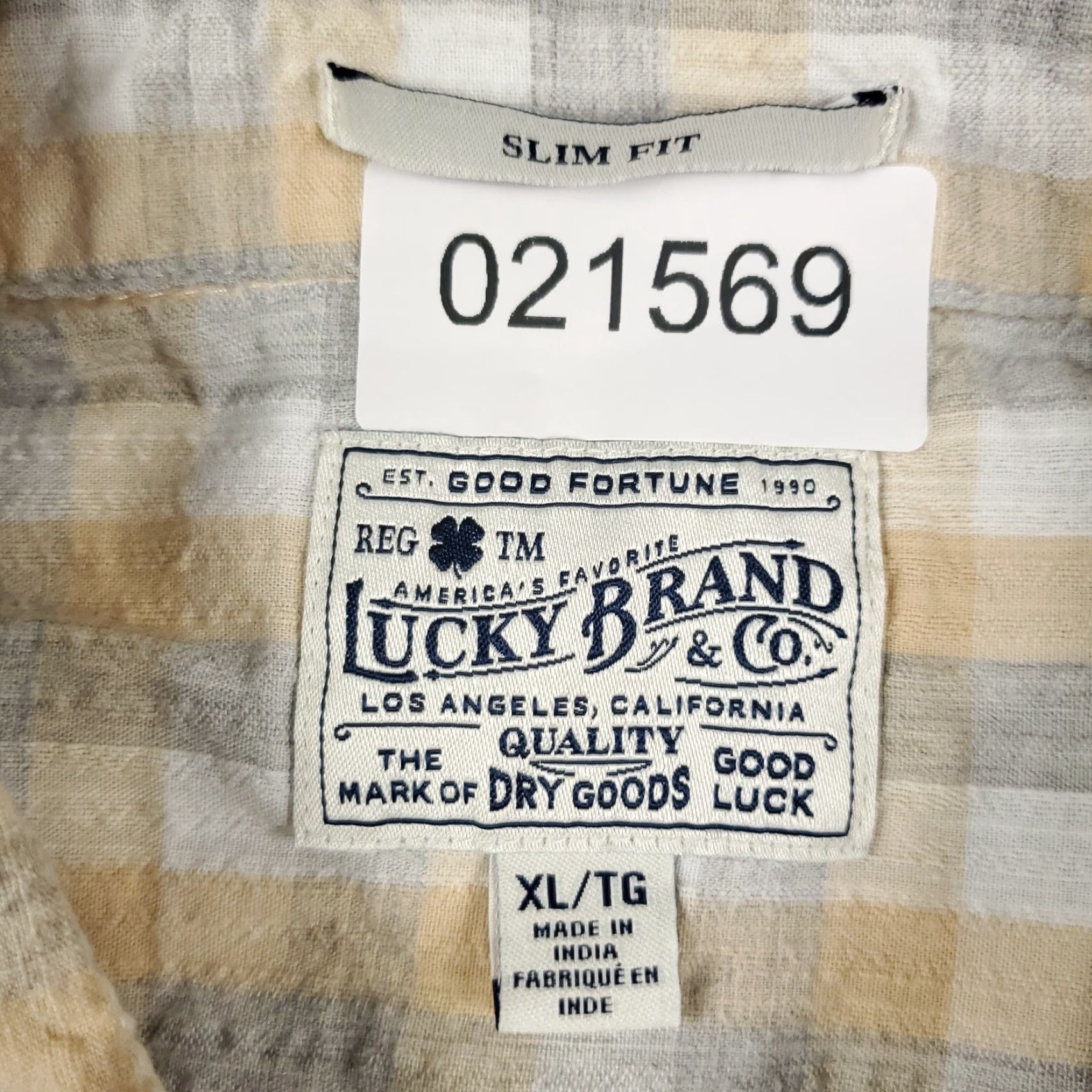 Lucky Brand Lucky Brand Button-Up Shirt Mens XL Beige Gray Check Casual Short Sleeve Size US XL / EU 56 / 4 - 7 Thumbnail