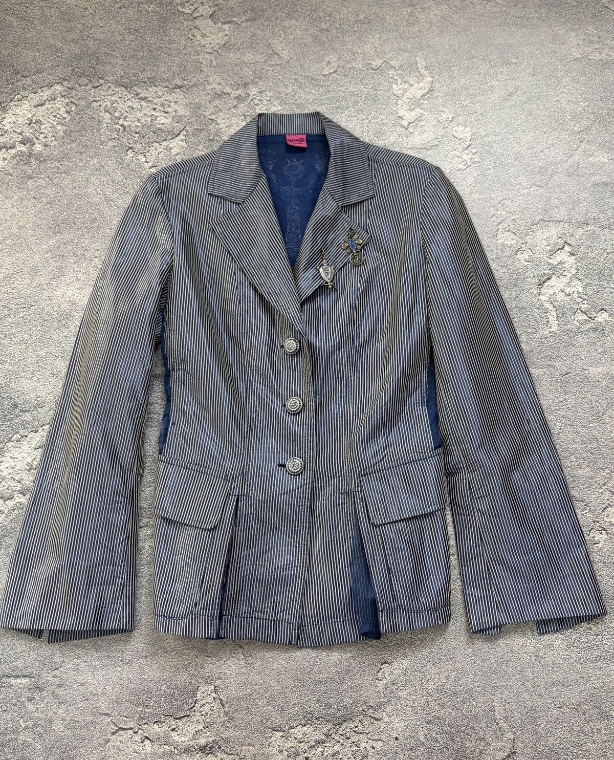 Vintage Save The Queen! Blue Striped Embroidered Jacket Charms S Size S / US 4 / IT 40 - 3 Thumbnail