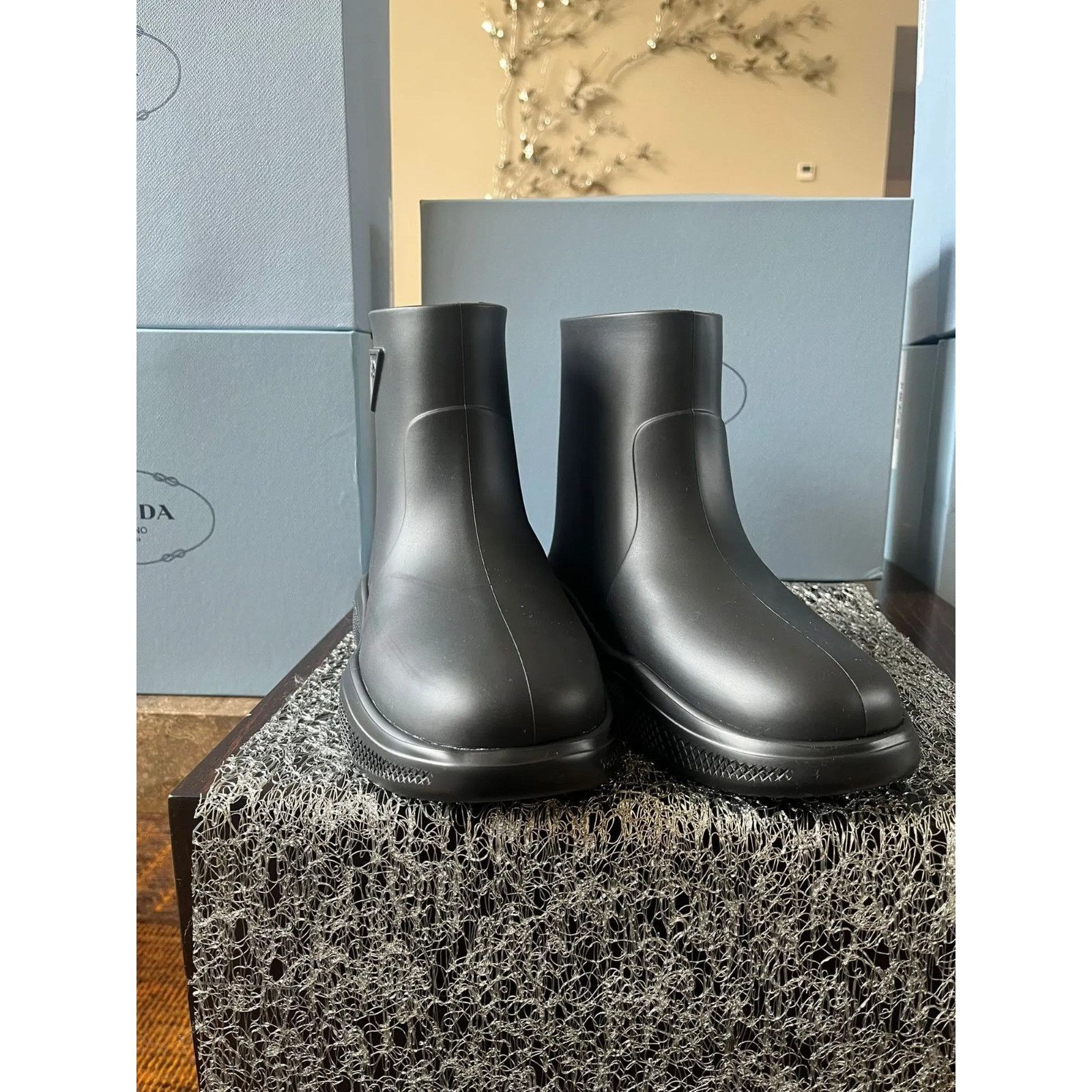 Prada Triangle Stamp Logo Rain Boots in Black Size US 10 / IT 40 - 4 Thumbnail