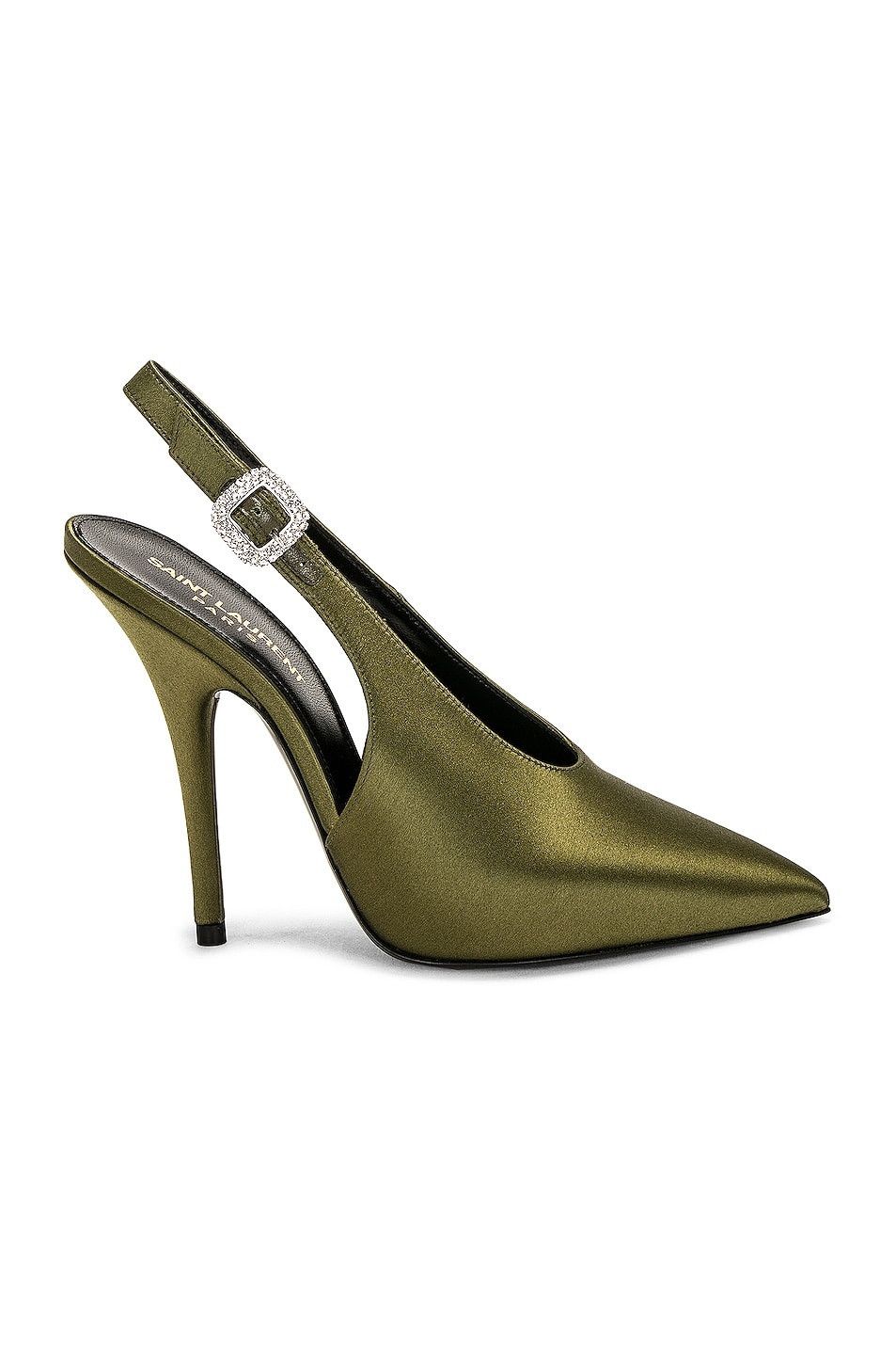 Saint Laurent Paris o1b1hav111224 Yasmeen Slingback Pumps in Silk in Green Size US 12 / IT 42 - 2 Thumbnail