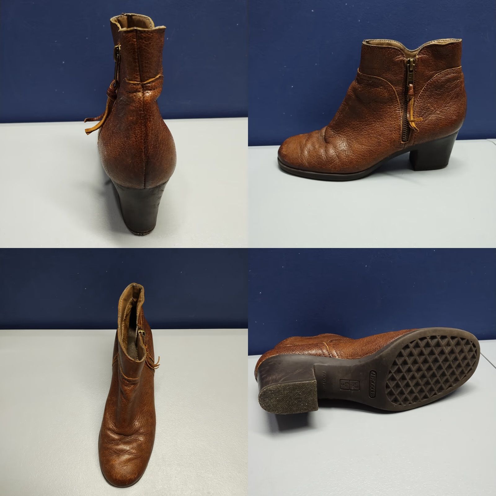 Vintage Acrobatic Ankle Boots Womens 7M Brown Leather Round Toe Block Heels Side Zip Size US 7 / IT 37 - 9 Thumbnail