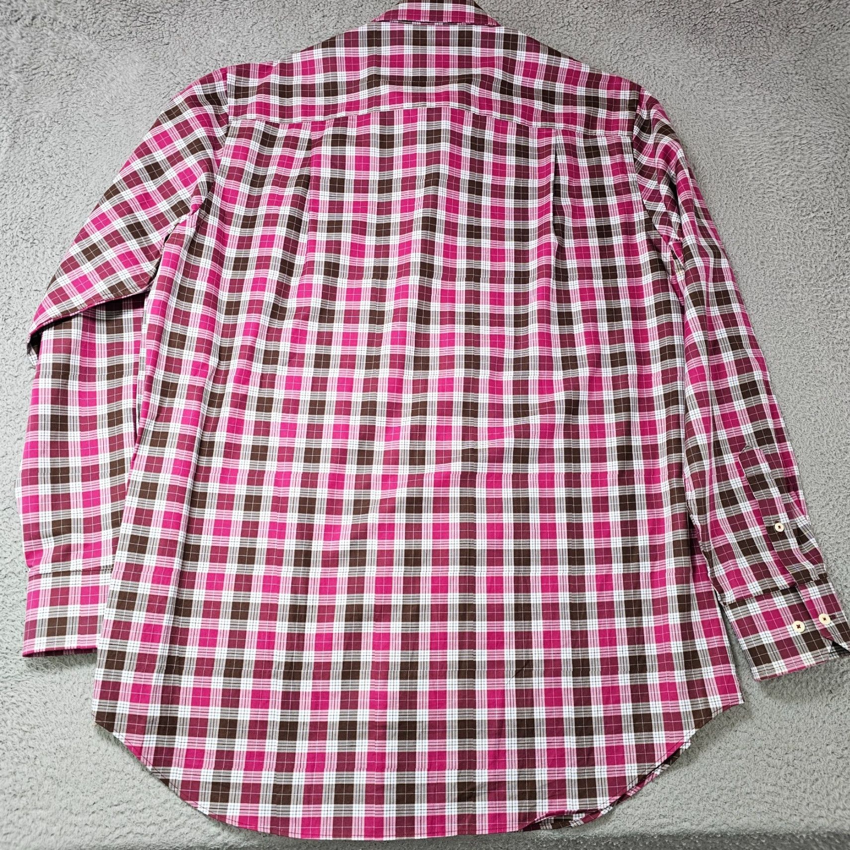 David Donahue David Donahue Dress Shirt Mens Large Brown Pink Check Woven Cotton Long Sleeve Size 42R - 7 Thumbnail