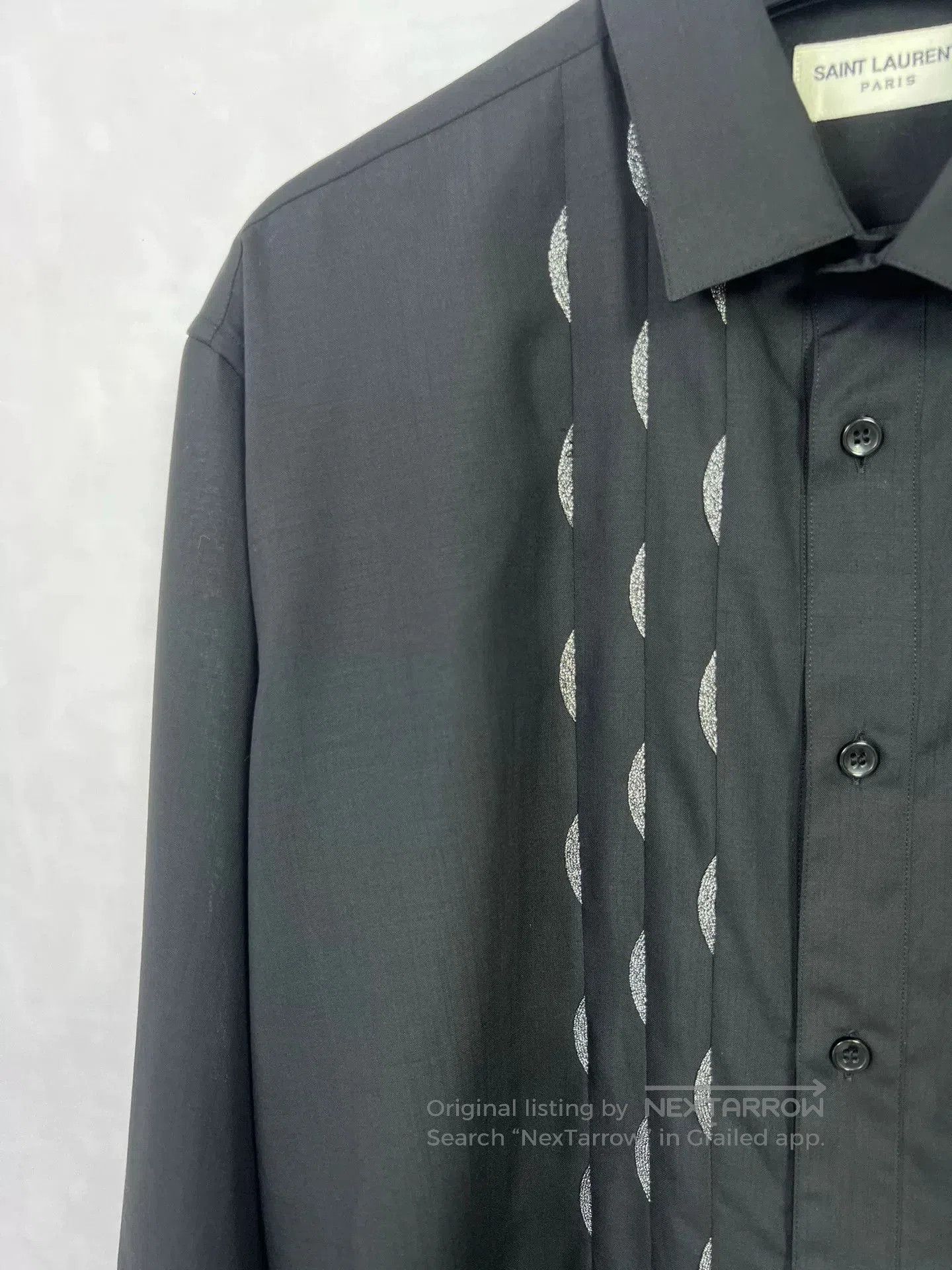 Saint Laurent Paris Saint Laurent Silver Embroidered Shirt. Size US XXS / EU 40 - 3 Thumbnail