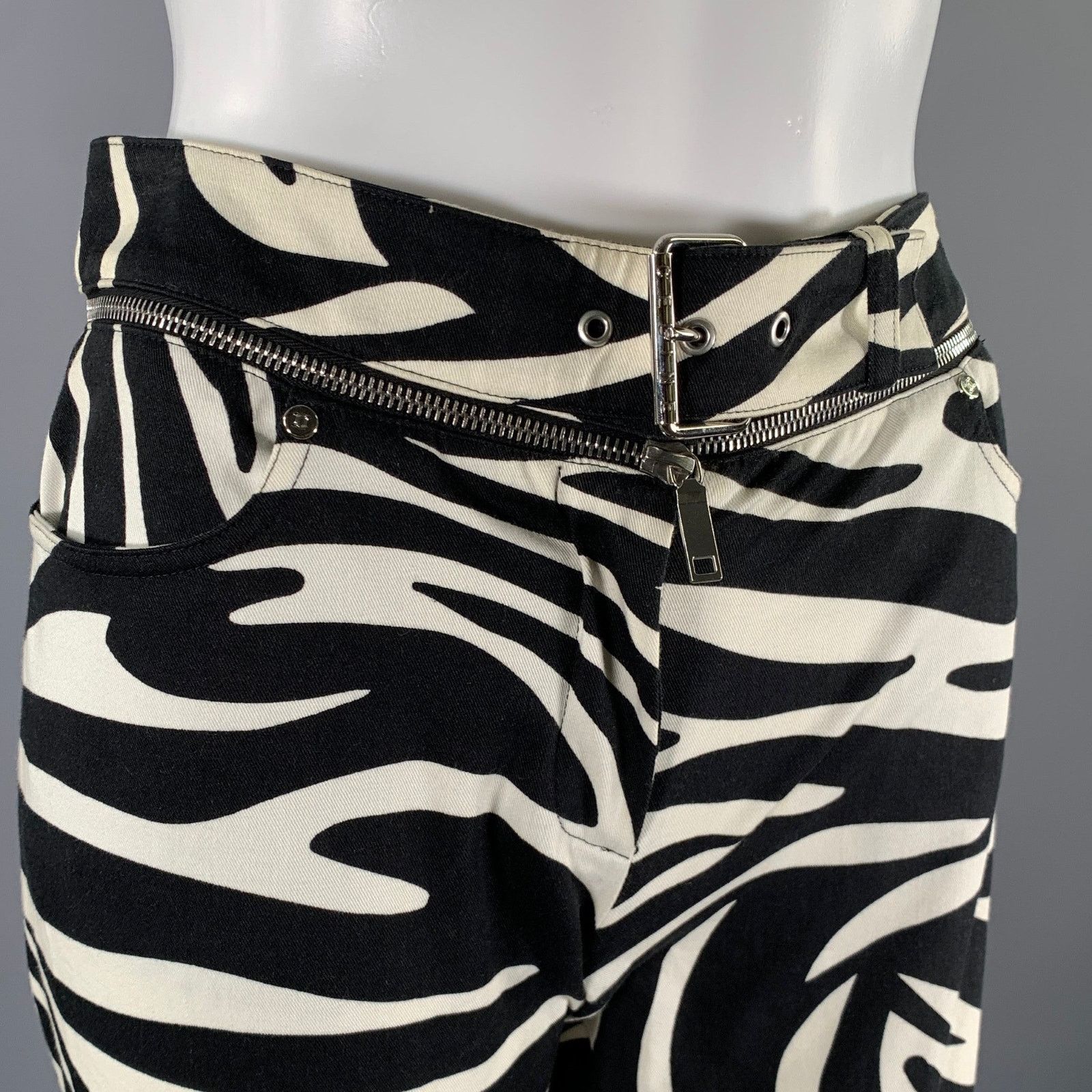 Celine CELINE Size 0 White Black Cotton Blend Zebra Casual Pants Size 26" / US 2 / IT 38 - 2 Thumbnail