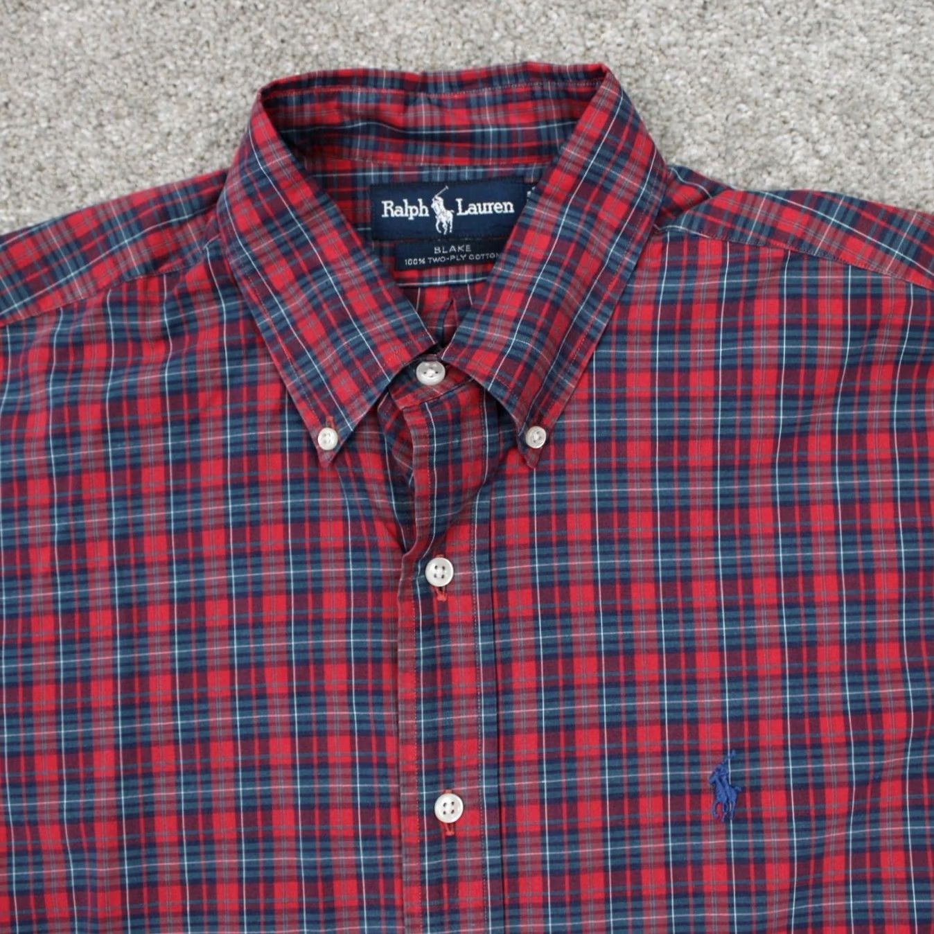 Ralph Lauren Ralph Lauren Shirt Men Large Red/Blue 2 Ply Cotton Long Sleeve Button Down Plaid Size US L / EU 52-54 / 3 - 6 Thumbnail