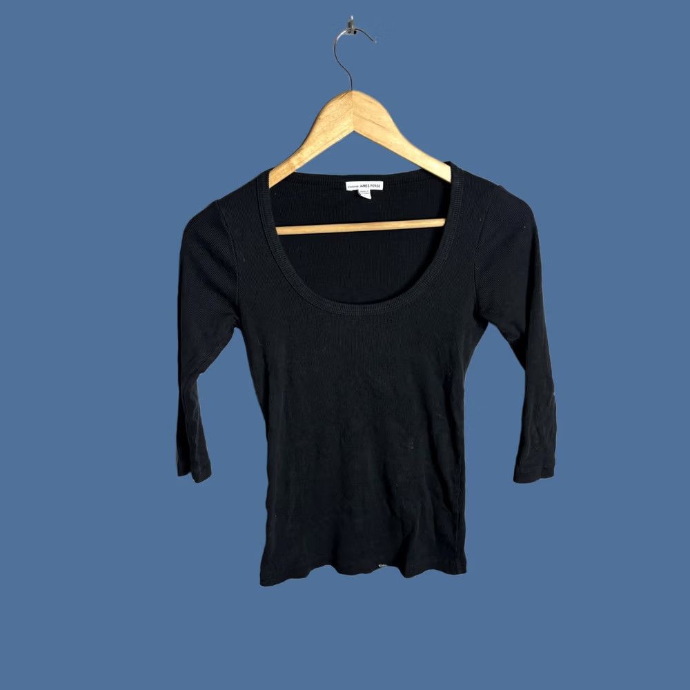 James Perse James Perse Shirt Womens 1 Black Scoop Neck 3/4 Sleeve Ribbed Knit Top Size XS / US 0-2 / IT 36-38 - 1 Thumbnail
