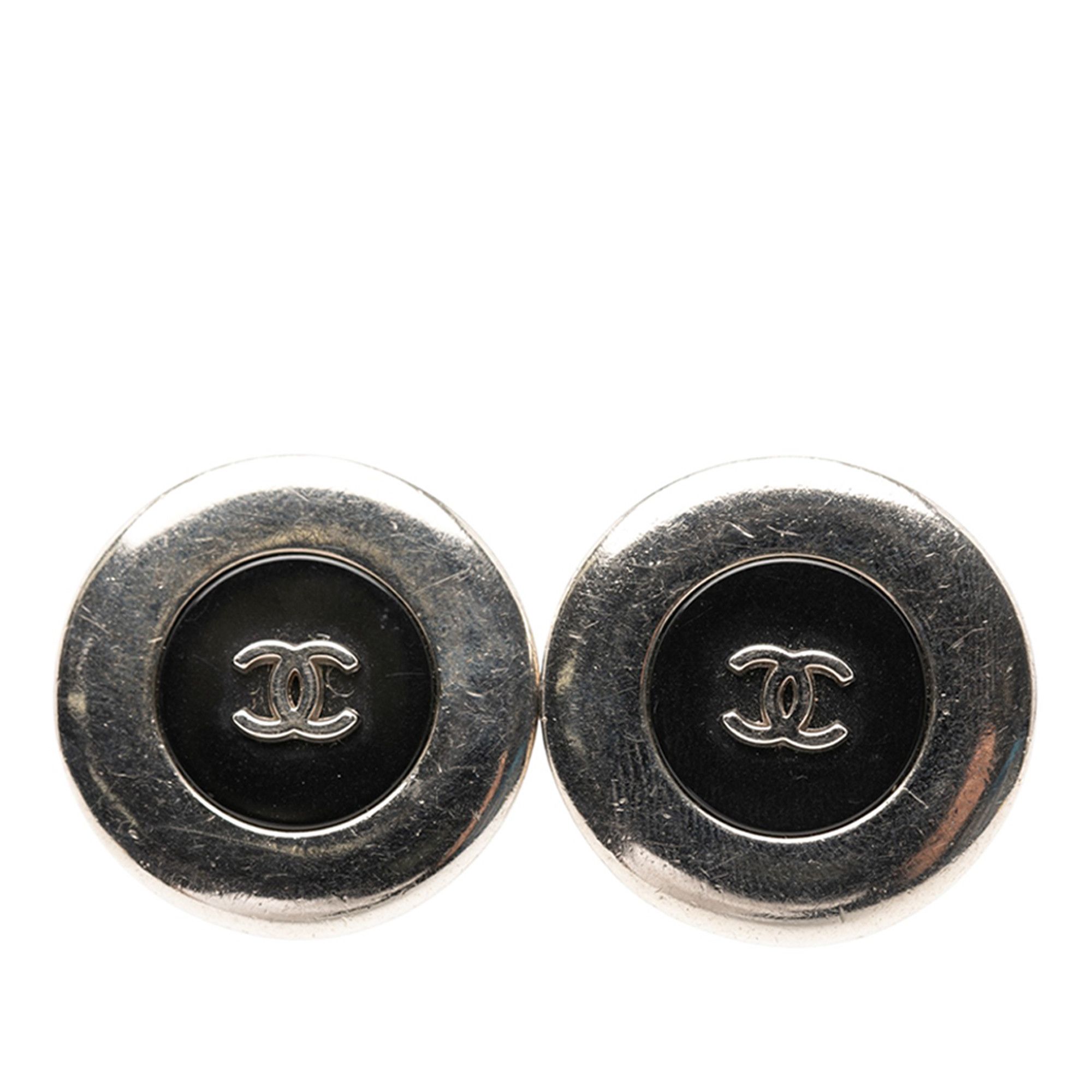 Chanel Chanel Silver Plated Resin CC Round Button Clip On Earrings Size ONE SIZE - 1 Thumbnail