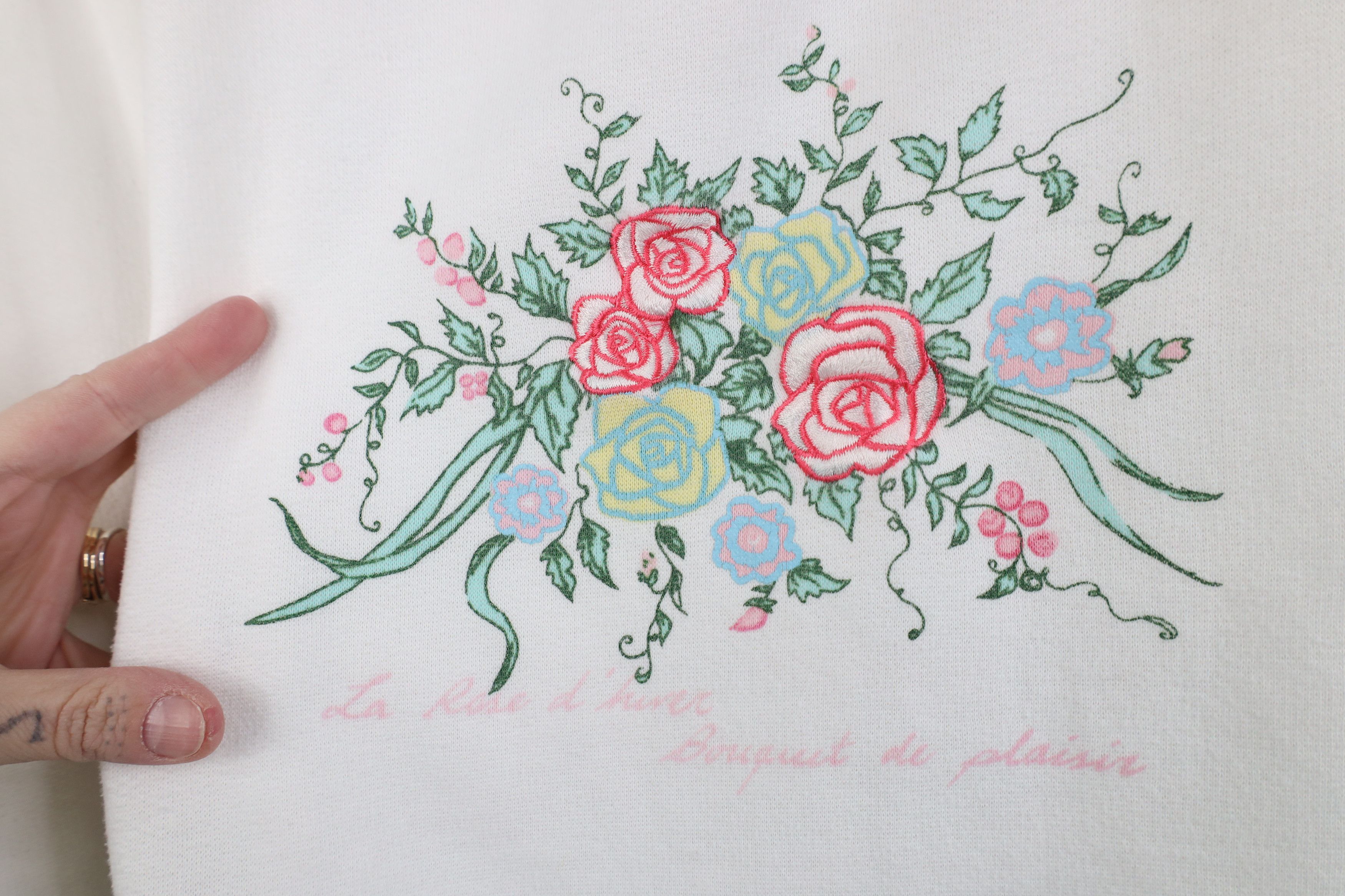 Vintage Vintage 90s Streetwear Floral Layered Sweatshirt White Size XL / US 12-14 / IT 48-50 - 4 Thumbnail