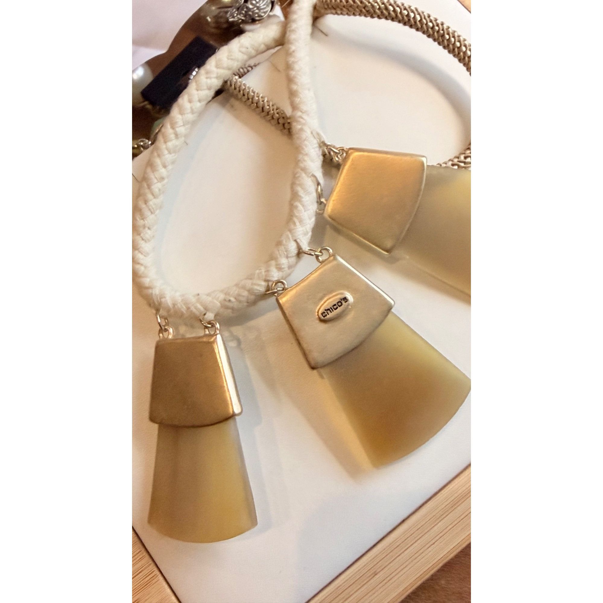 Chicos Chicos Statement Necklace With Braided Rope Gold Chains & Fa Size ONE SIZE - 6 Thumbnail