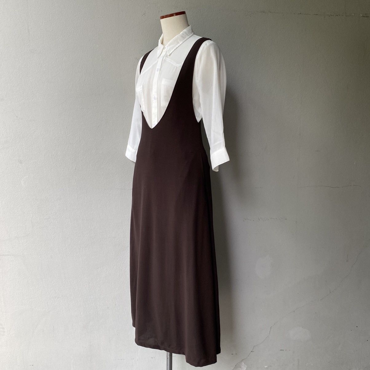 Y's Y’s Brown Deep V-Neck Sleeveless Midi Dress Size M / US 6-8 / IT 42-44 - 18 Thumbnail